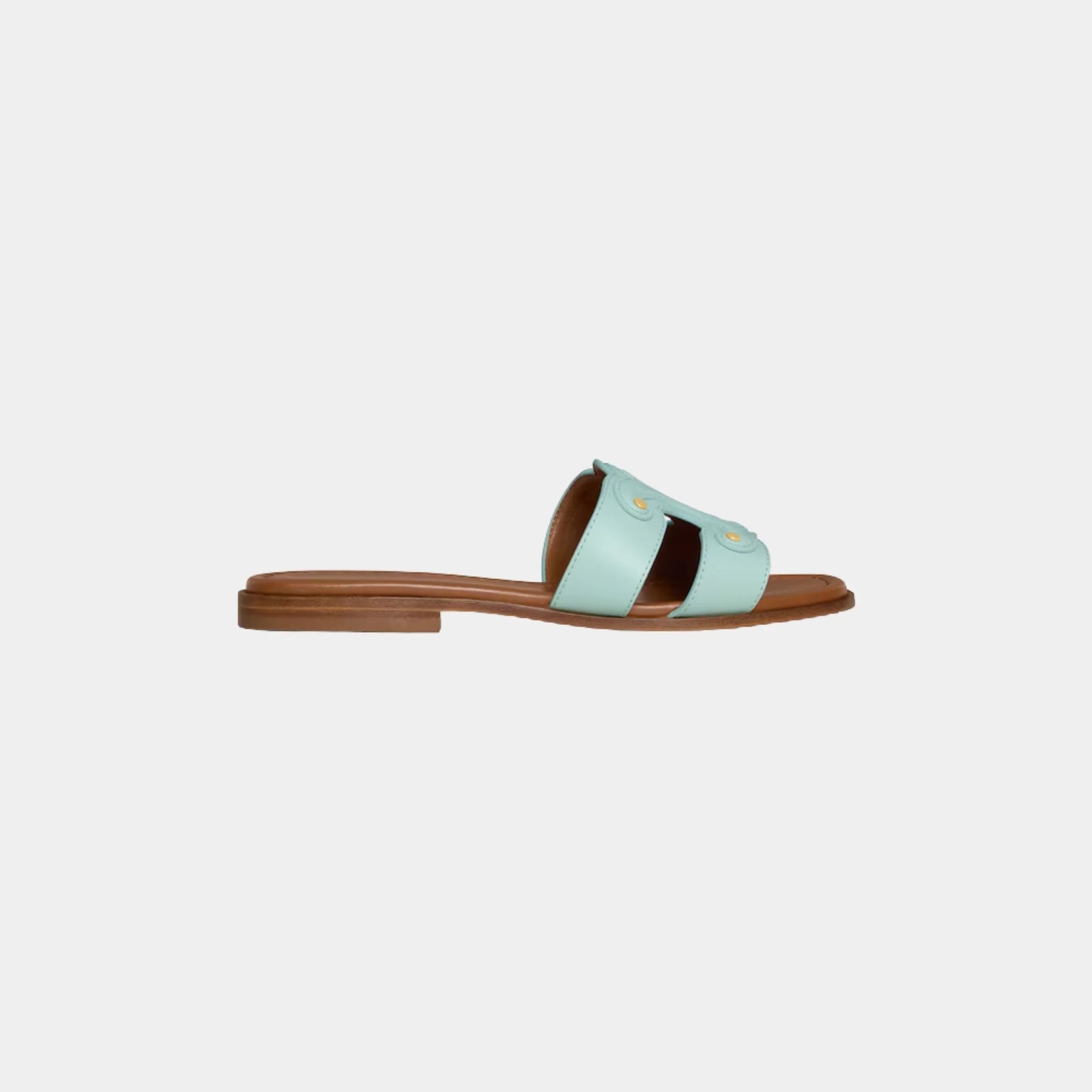 Celine Marina Mule in Calfskin, Light Acqua, Side