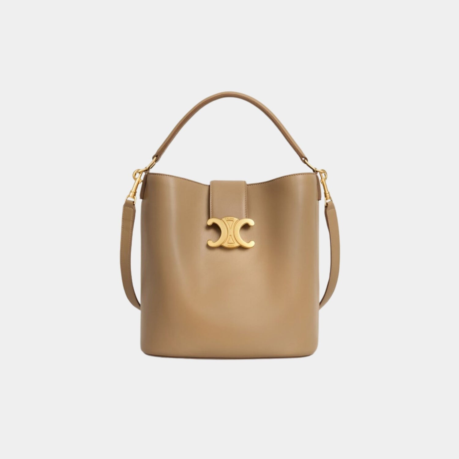 Celine Medium Bucket Louise in Smooth Calfskin, Smoked Brown, Front