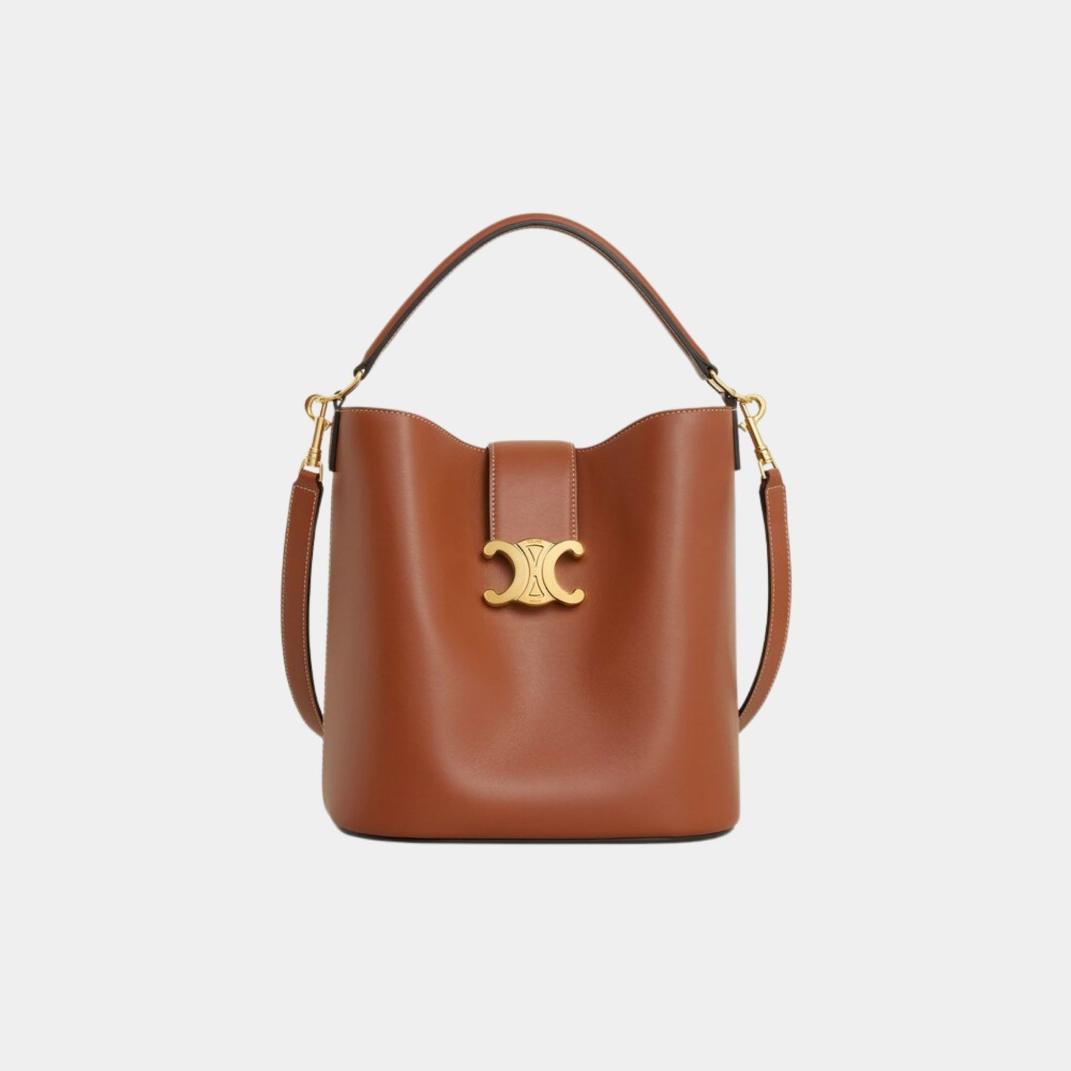 Celine Medium Bucket Louise in Smooth Calfskin, Tan, Front