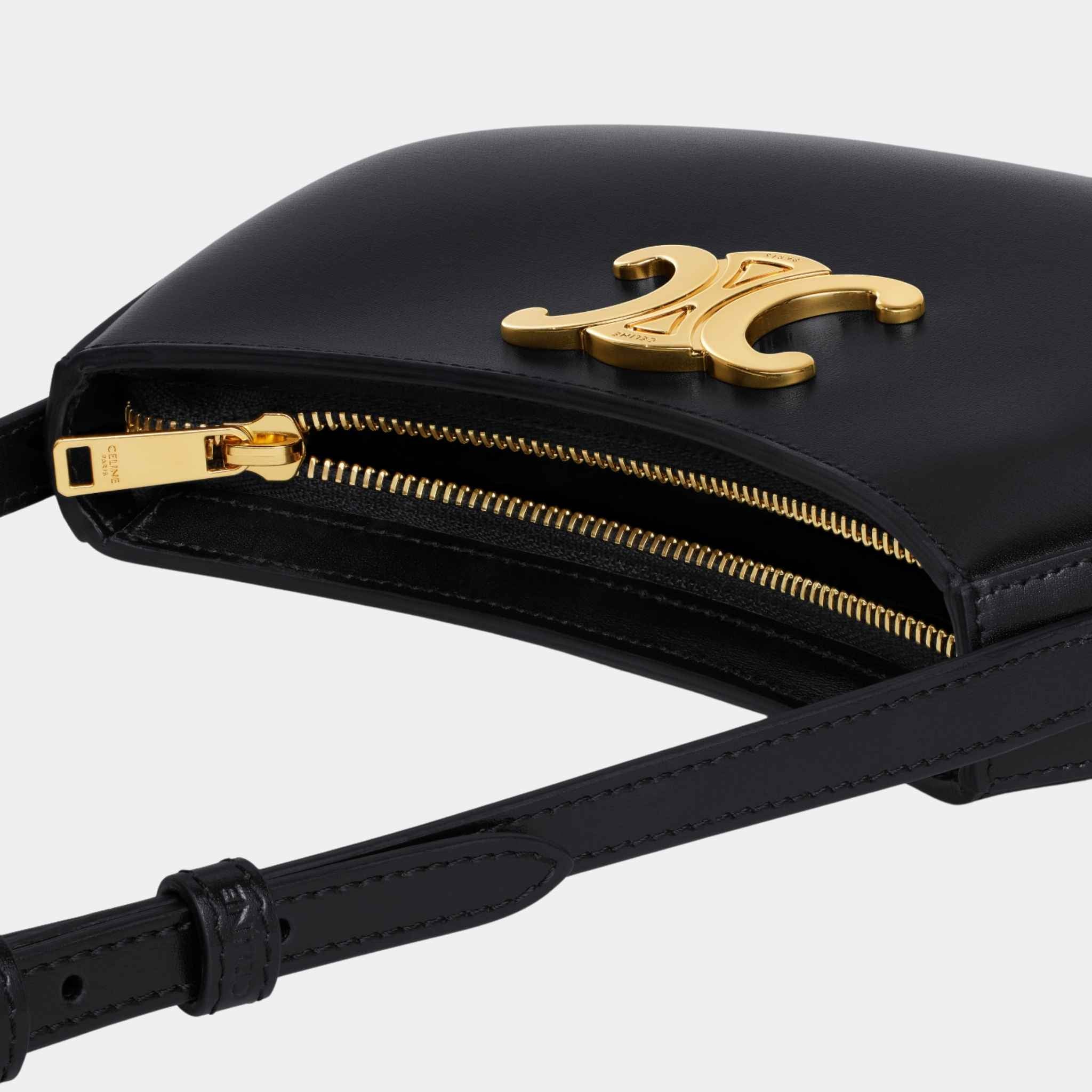 Celine Medium Tilly Bag In Shiny Calfskin Handbag, Black, Side View