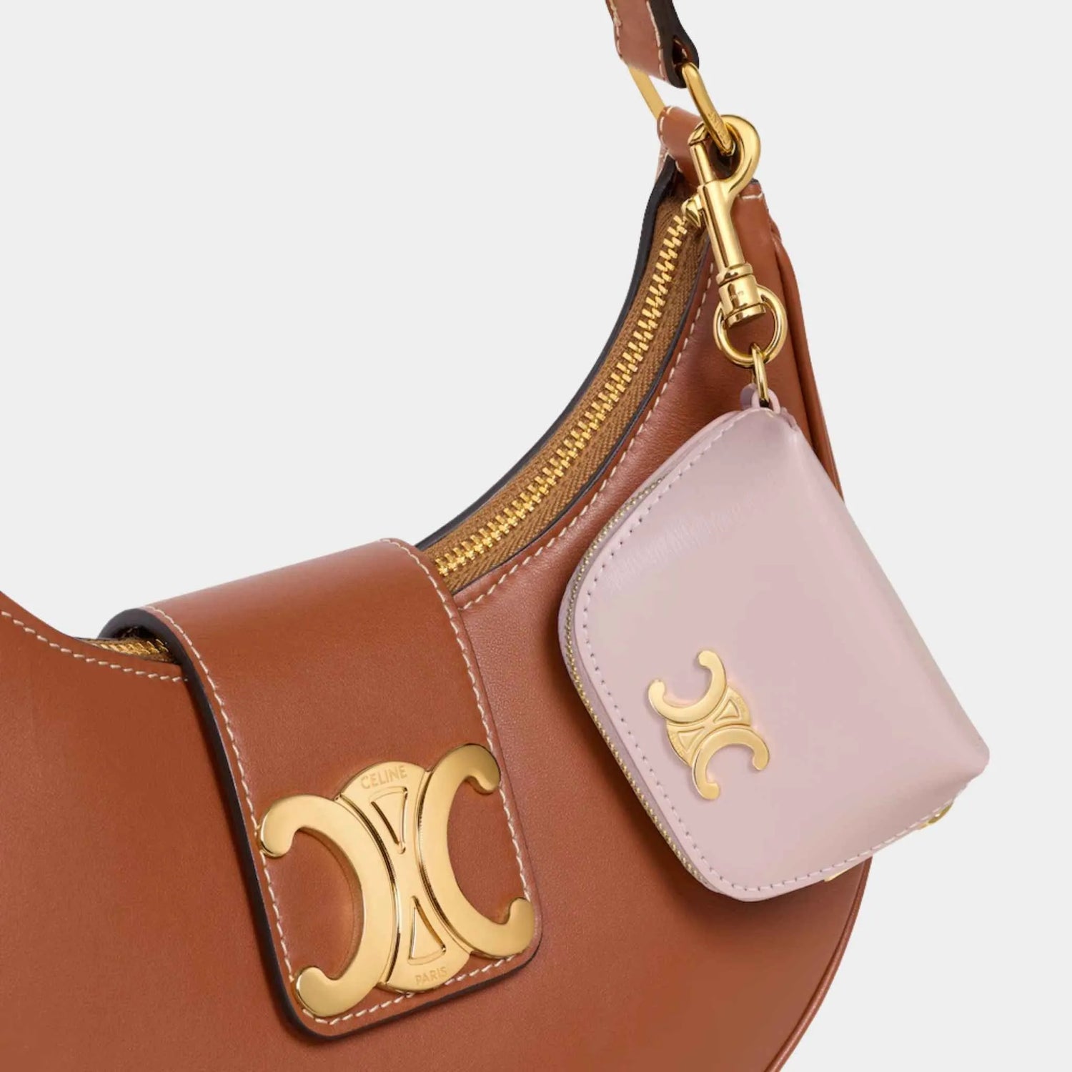 Celine Micro Triomphe Charm in Shiny Calfskin, Rose Pale, Close