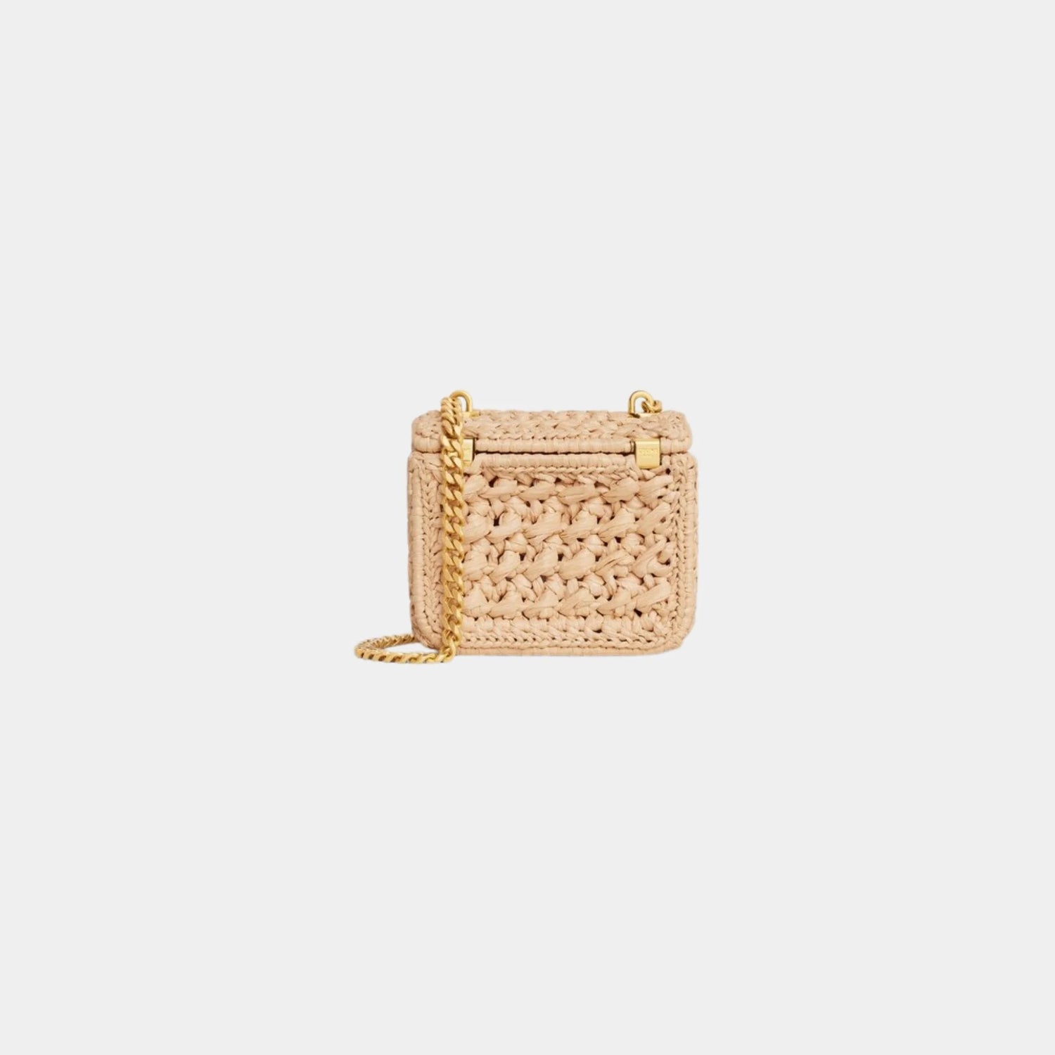 Celine Mini Chain Claude in Raffia Effect Textile, Naturel, Back