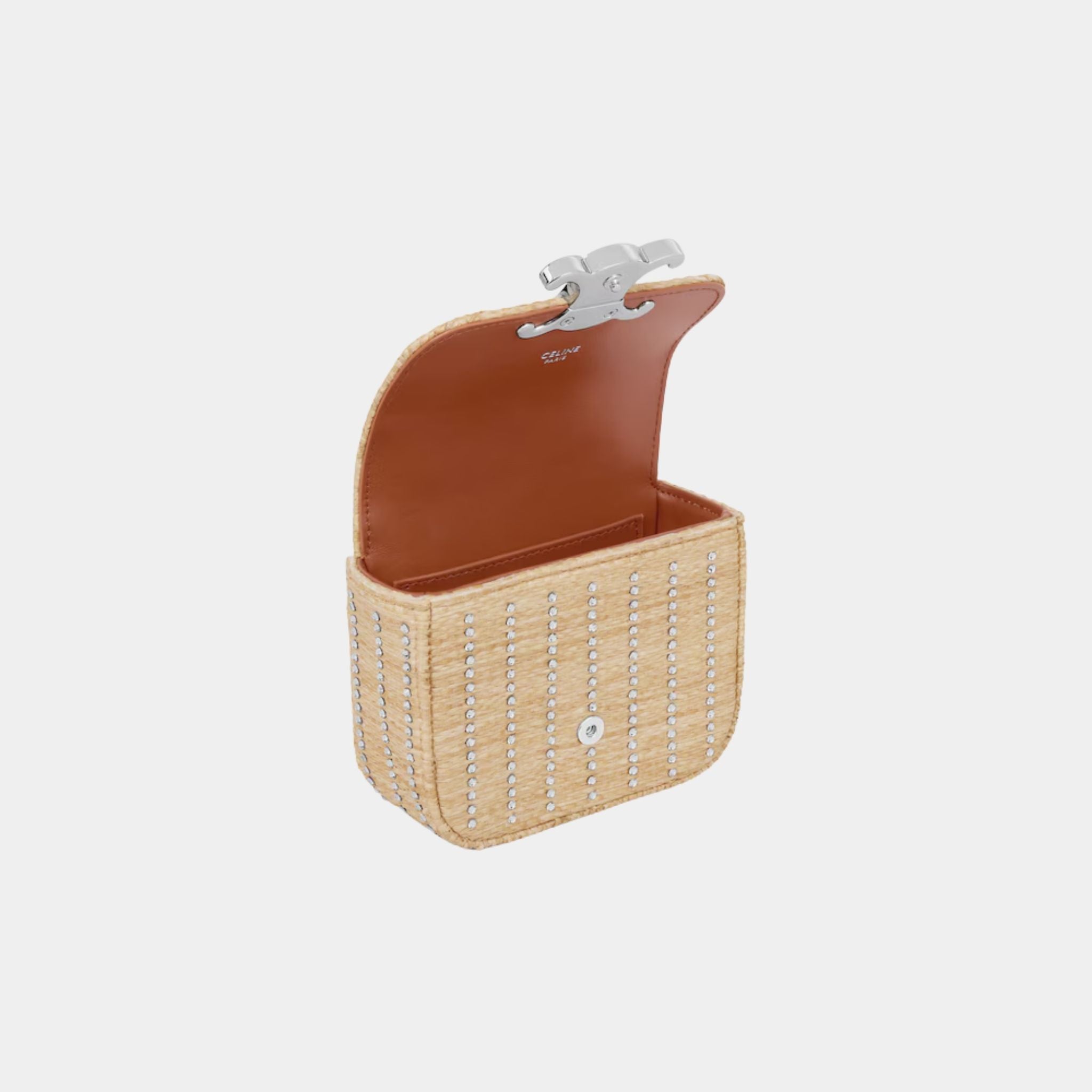 Celine Mini Chaine Claude in Raffia Effect Textile with Strass, Naturel, Inside