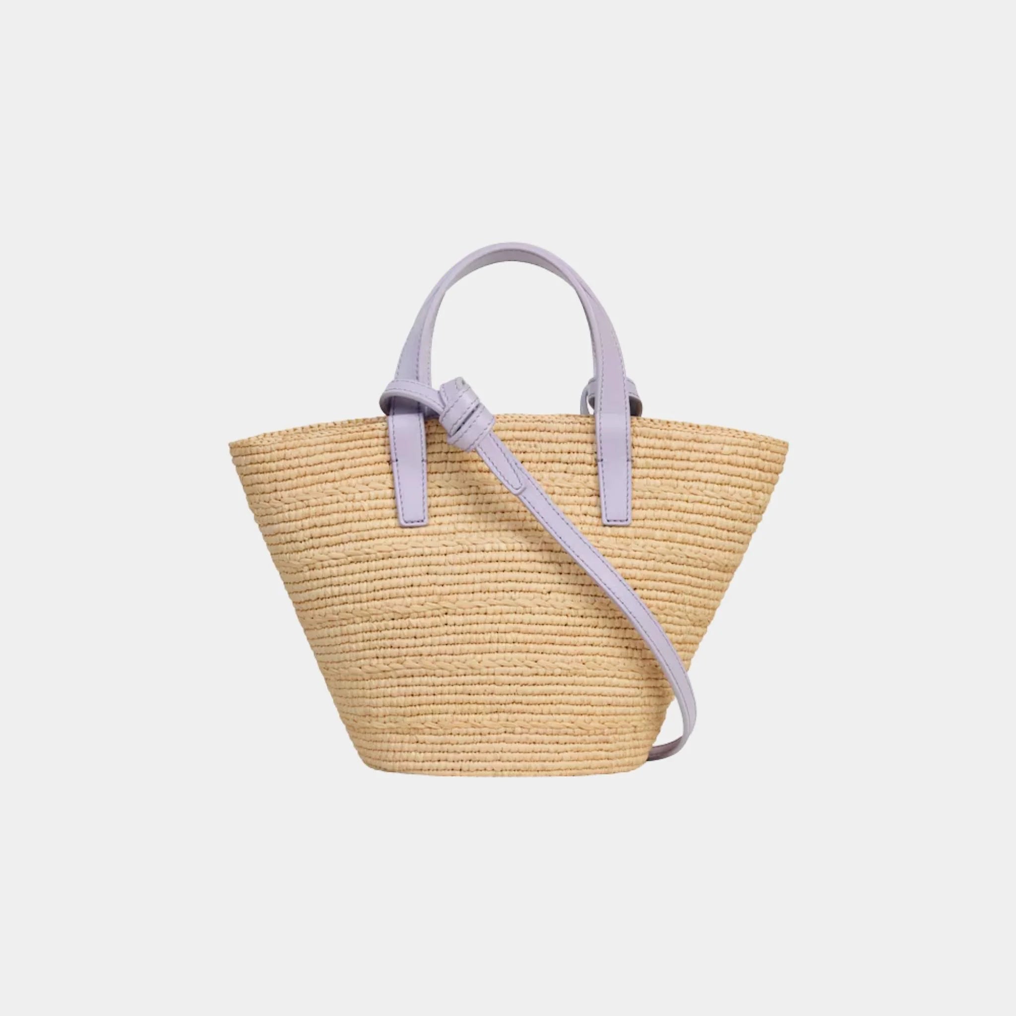 Celine Nano Supple Celine Classic Panier in Raffia and Calfskin, Pastel Mauve, Back