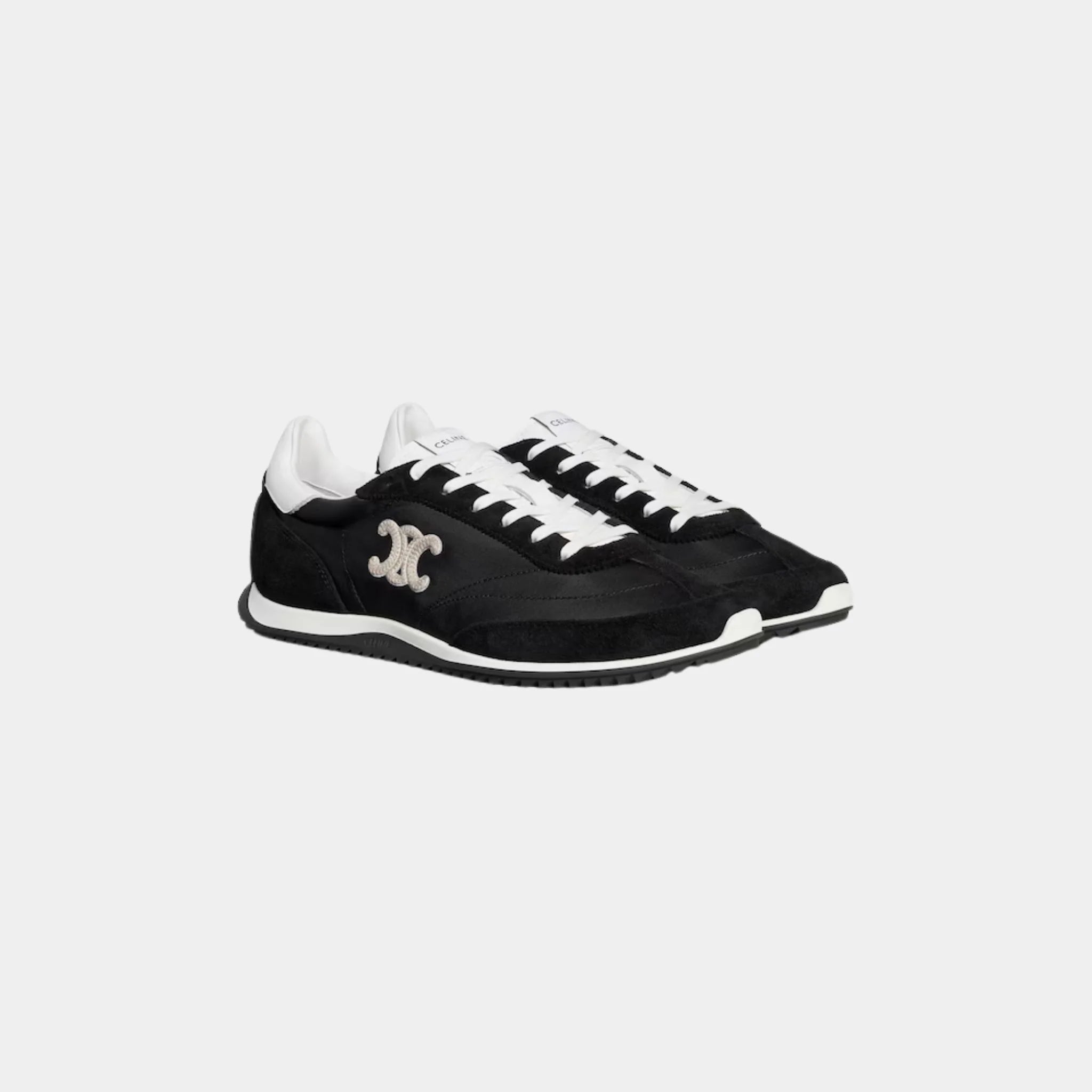 Celine Racer Sneaker With Triomphe in Nylon, Suede & Calfskin, Black, Front