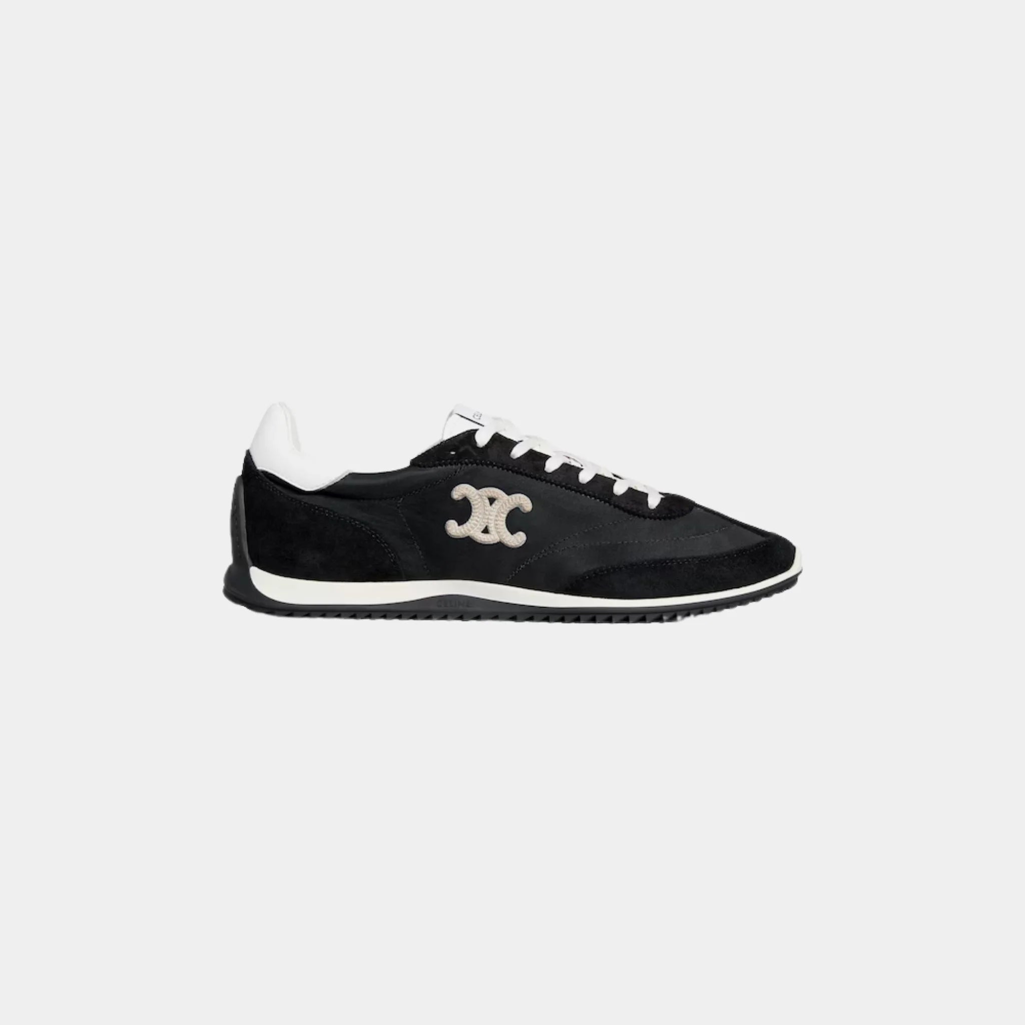Celine Racer Sneaker With Triomphe in Nylon, Suede & Calfskin, Black, Side