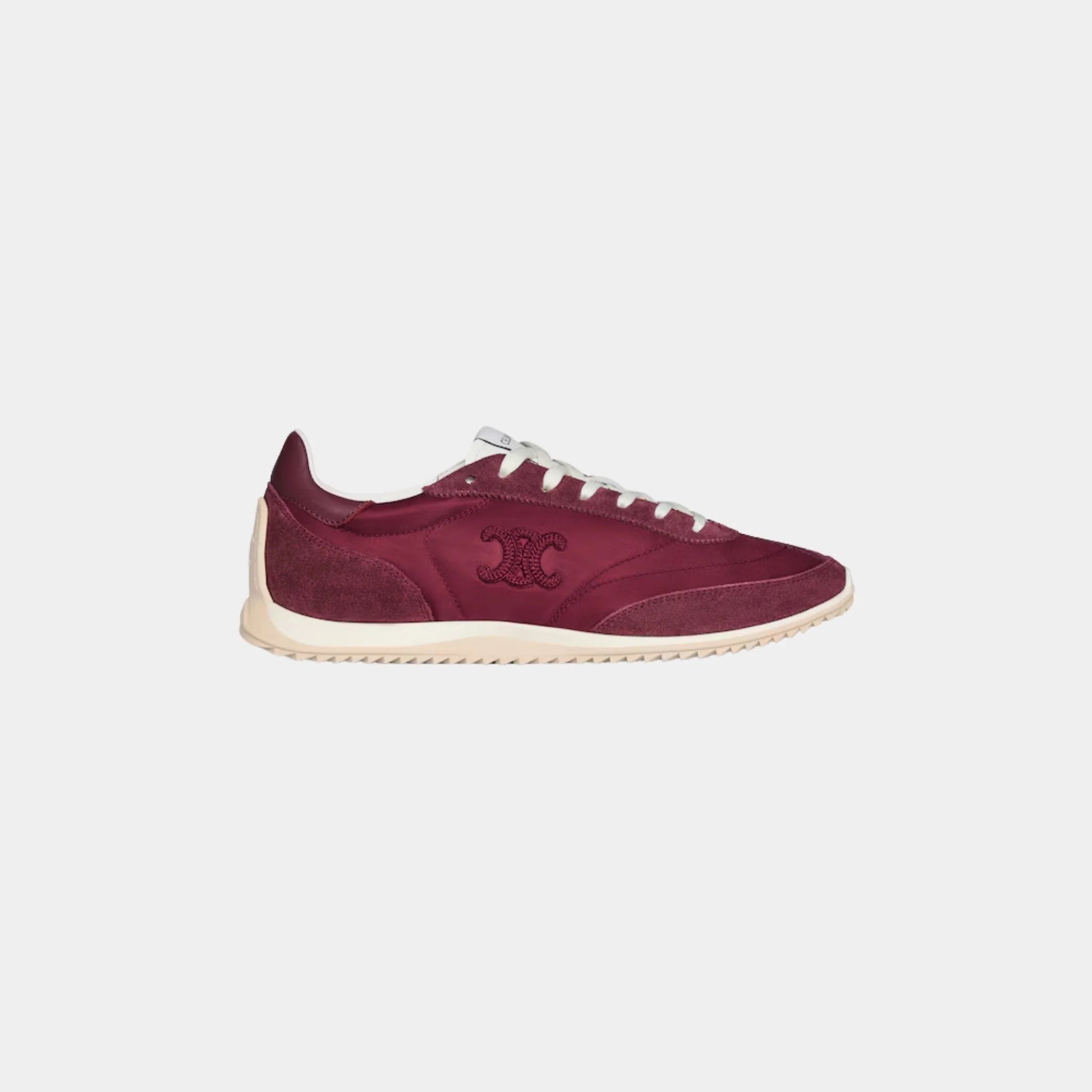 Celine Racer Sneaker With Triomphe in Nylon, Suede & Calfskin, Burgundy, Side