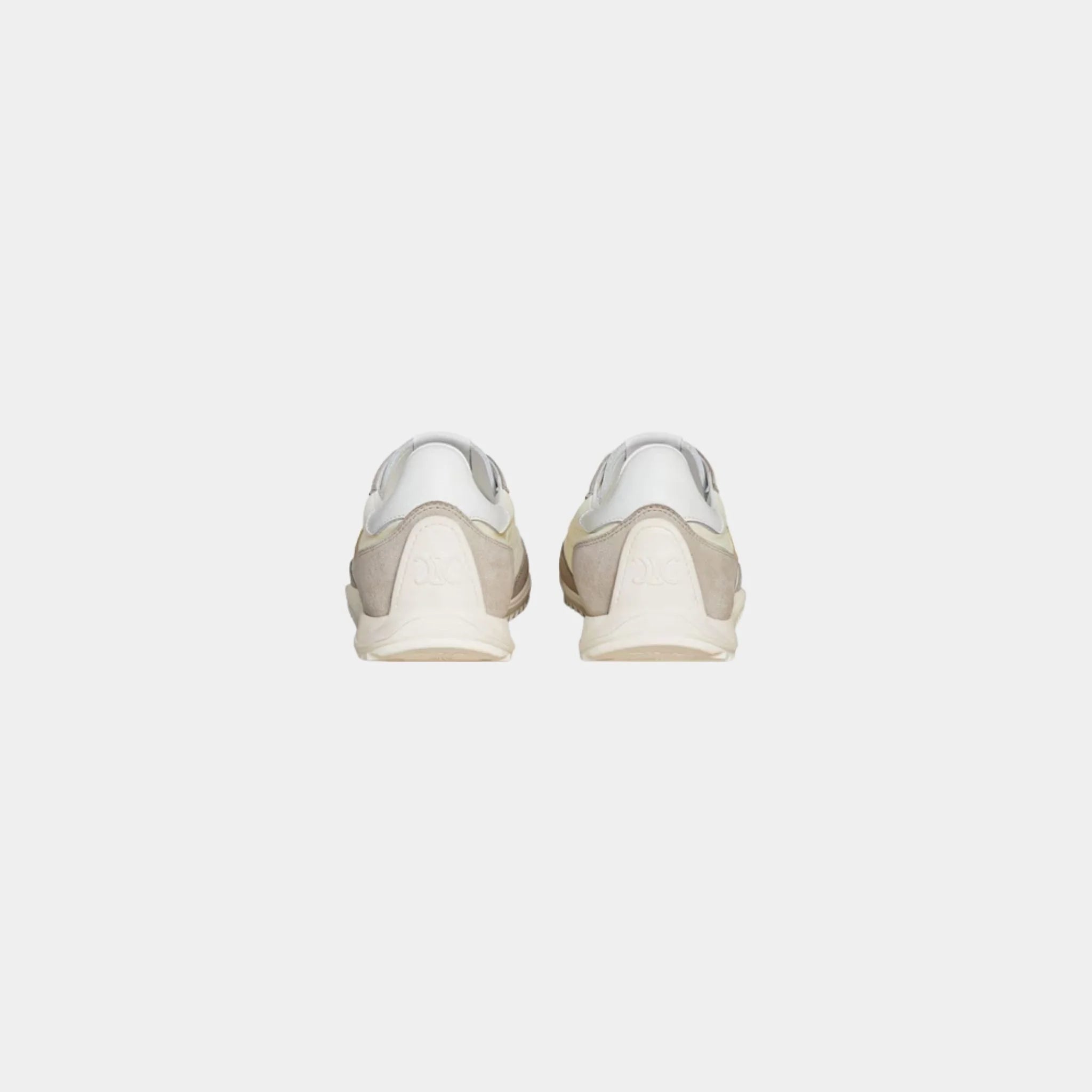 Celine Racer Sneaker With Triomphe in Nylon, Suede & Calfskin, White, Back