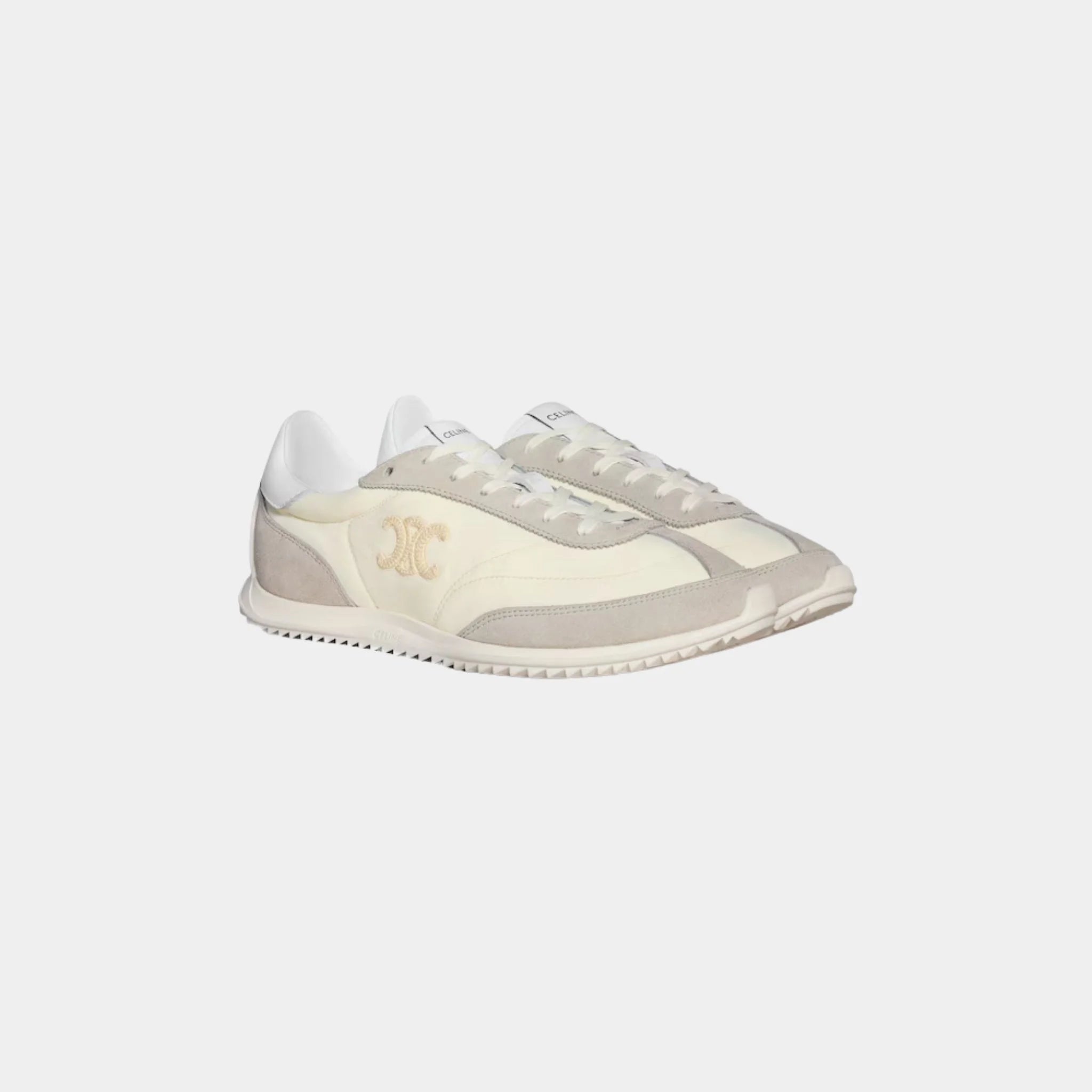 Celine Racer Sneaker With Triomphe in Nylon, Suede & Calfskin, White, Front