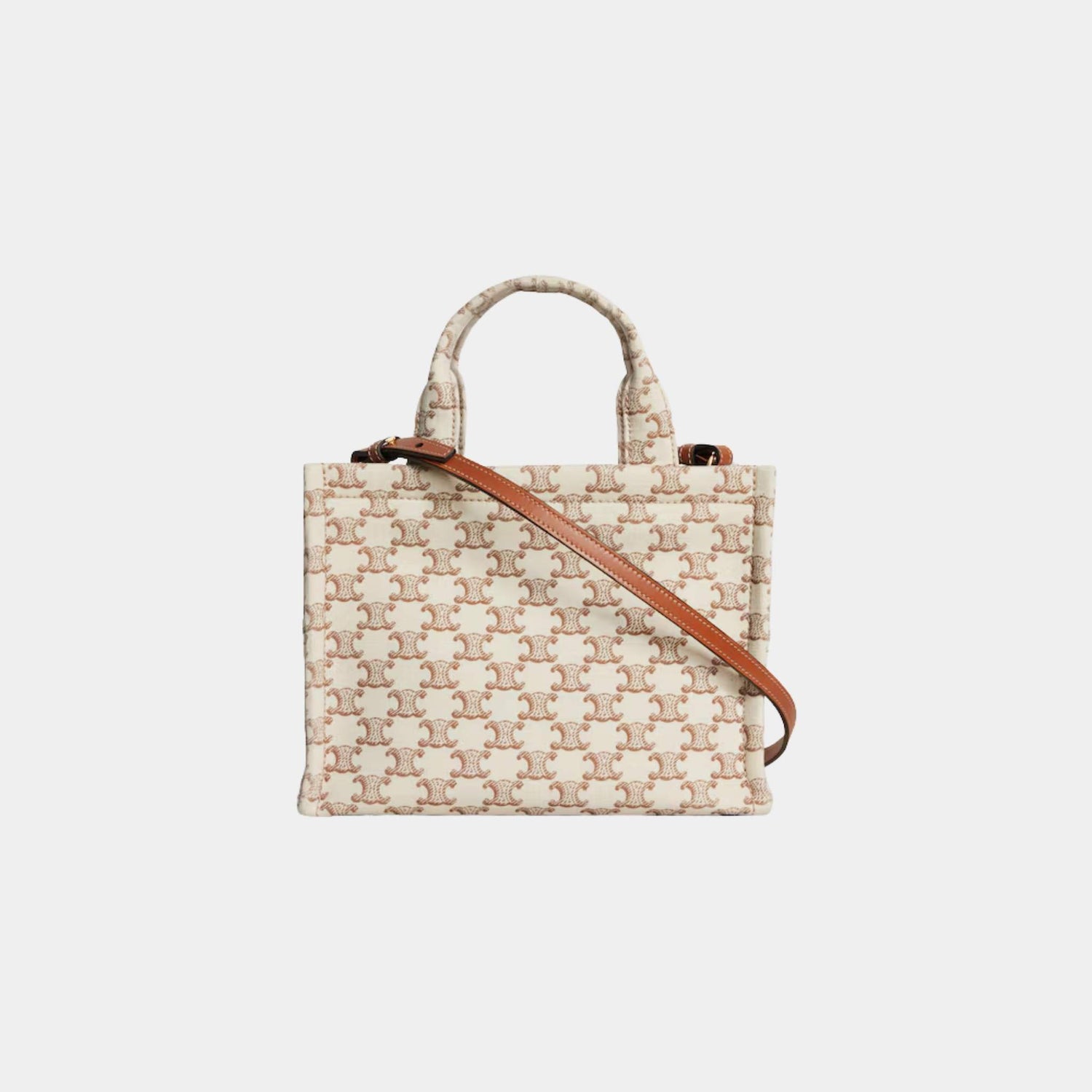 Celine Small Cabas Thais Textile with Triomphe Canvas & Calfskin, White, Back