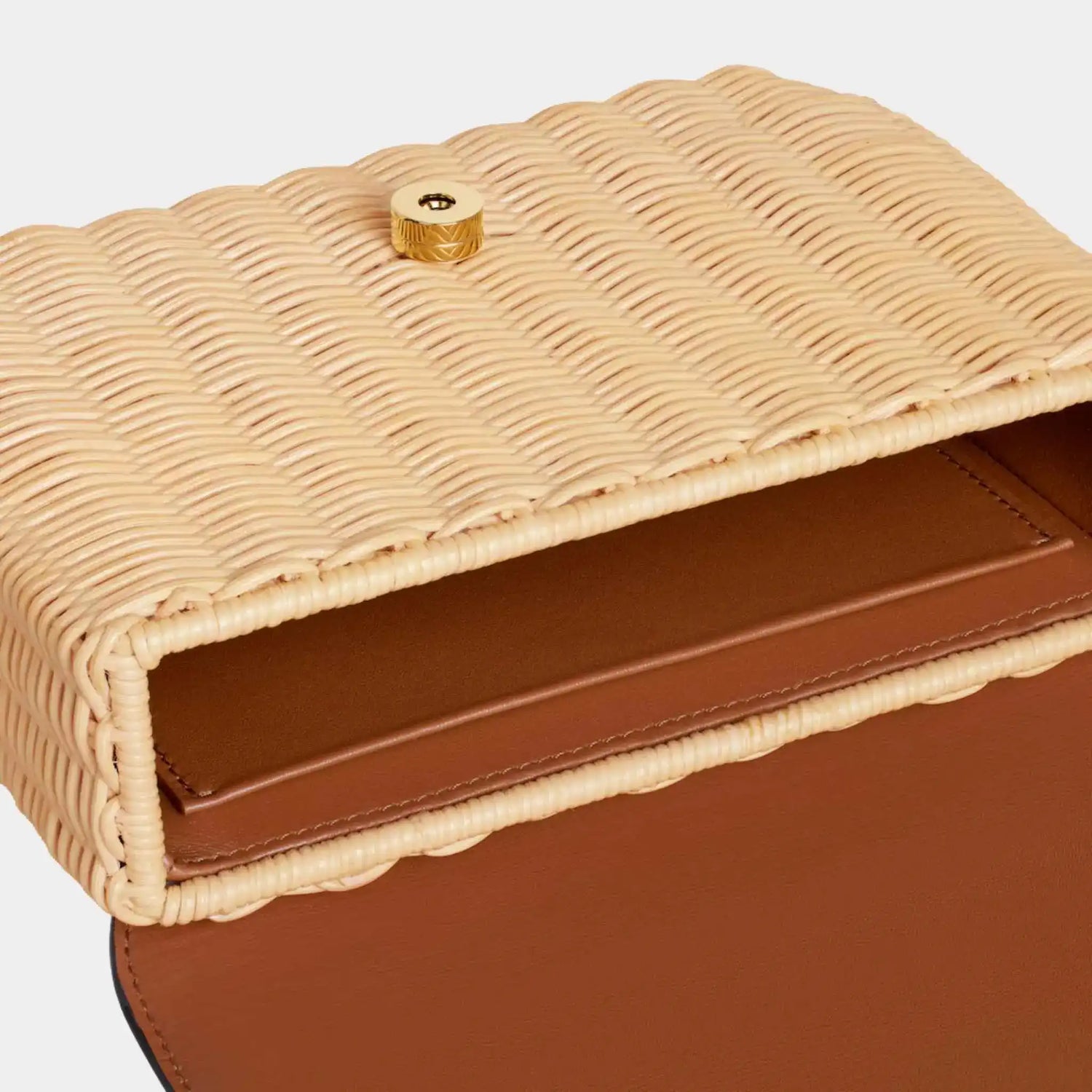 Celine Teen Garance Bag in Wicker and Natural Calfskin, Naturel, Tan, Inside