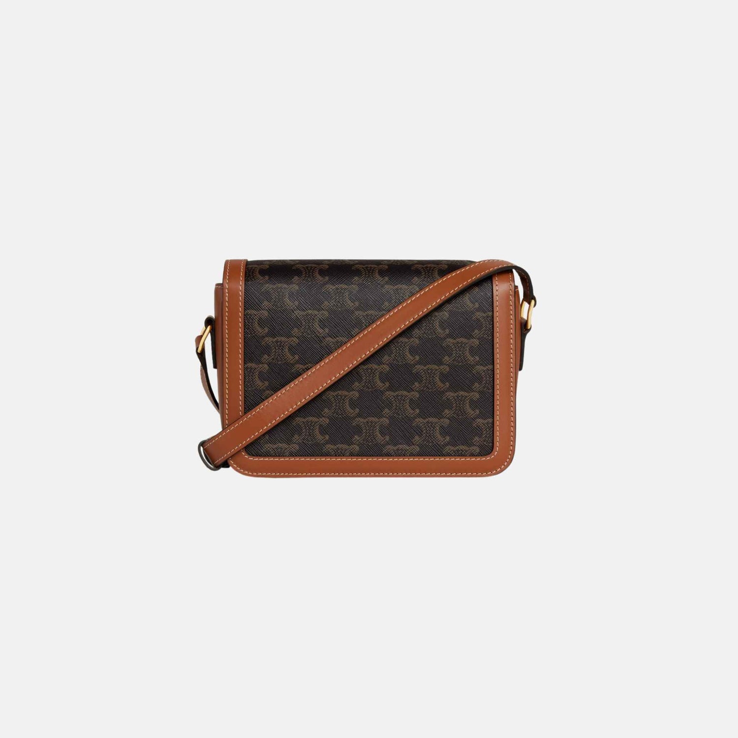 Celine Teen Triomphe Bag In Triomphe Canvas And Calfskin, Tan, Back