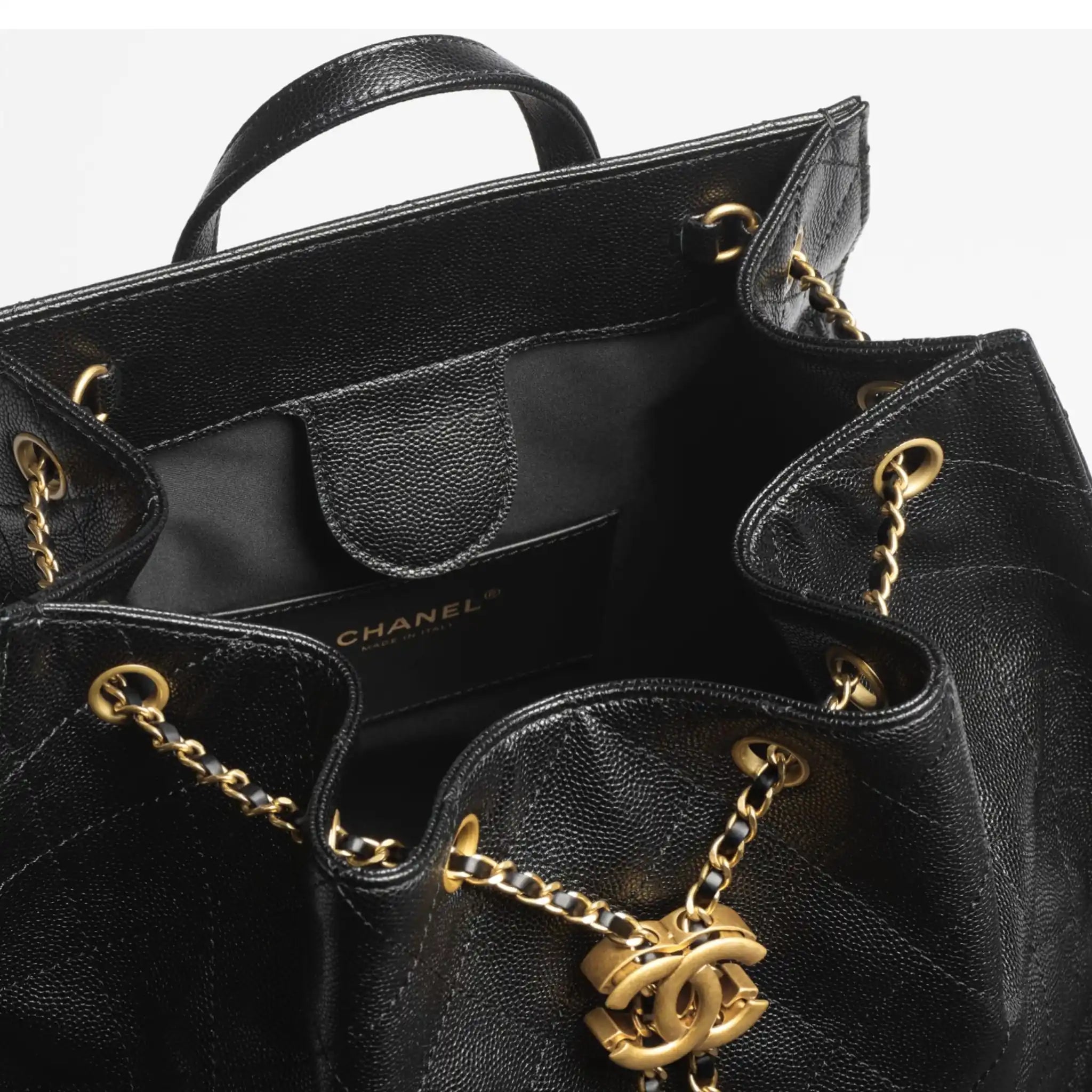 Chanel 25 Large Backpack Grained Calfskin & Gold-Tone Metal, Black , Interior