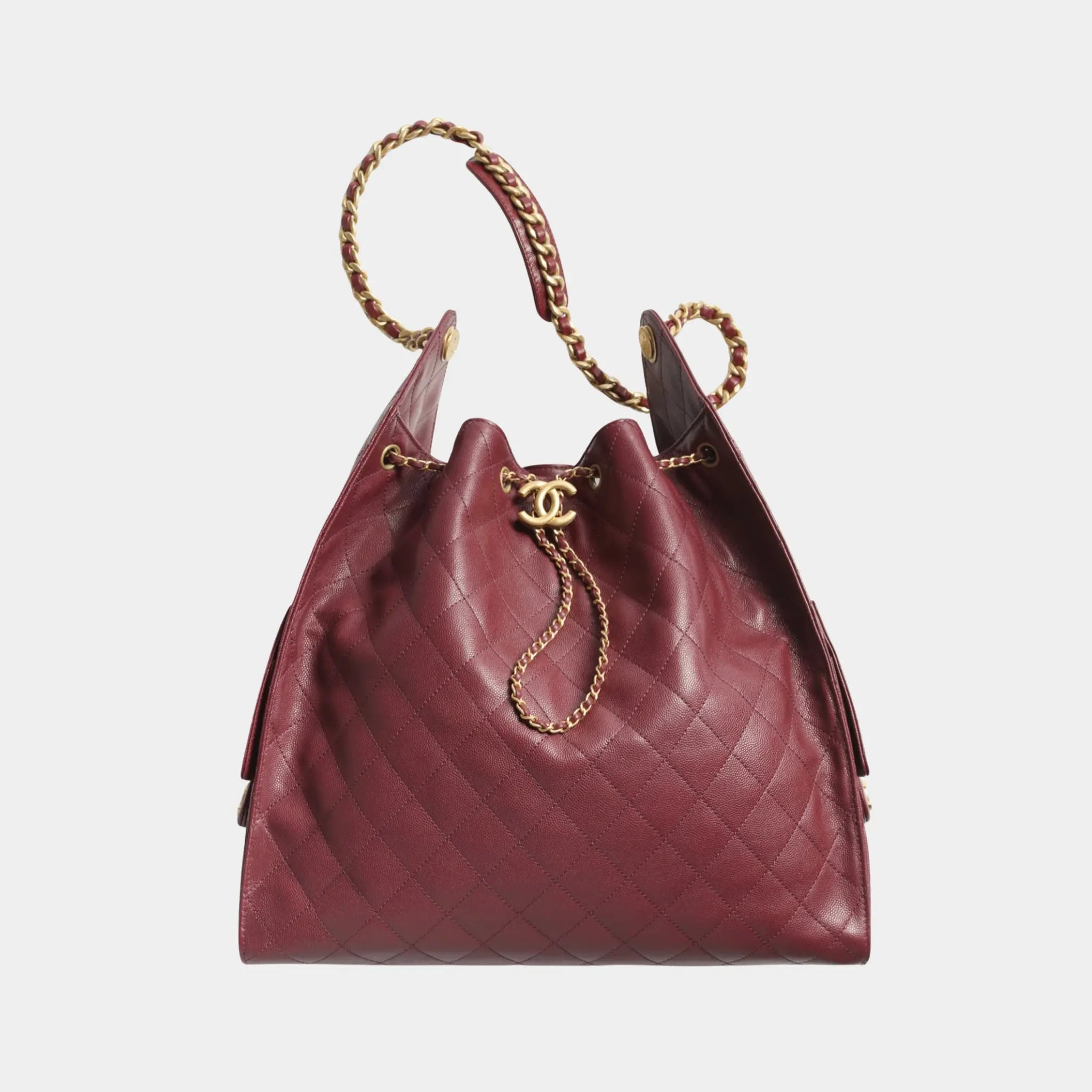 Chanel 25 Large Handbag, Grained Calfskin, Burgundy