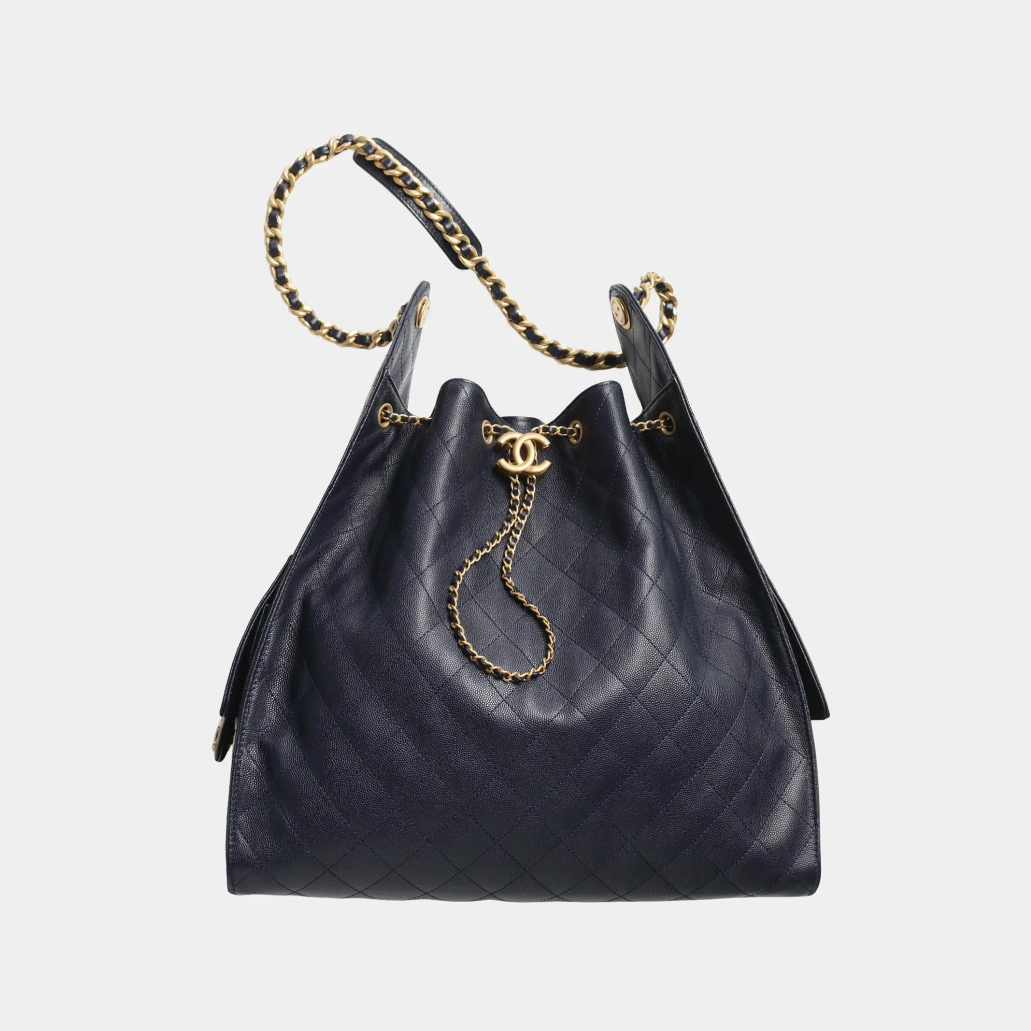 Chanel 25 Large Handbag, Grained Calfskin, Dark Blue