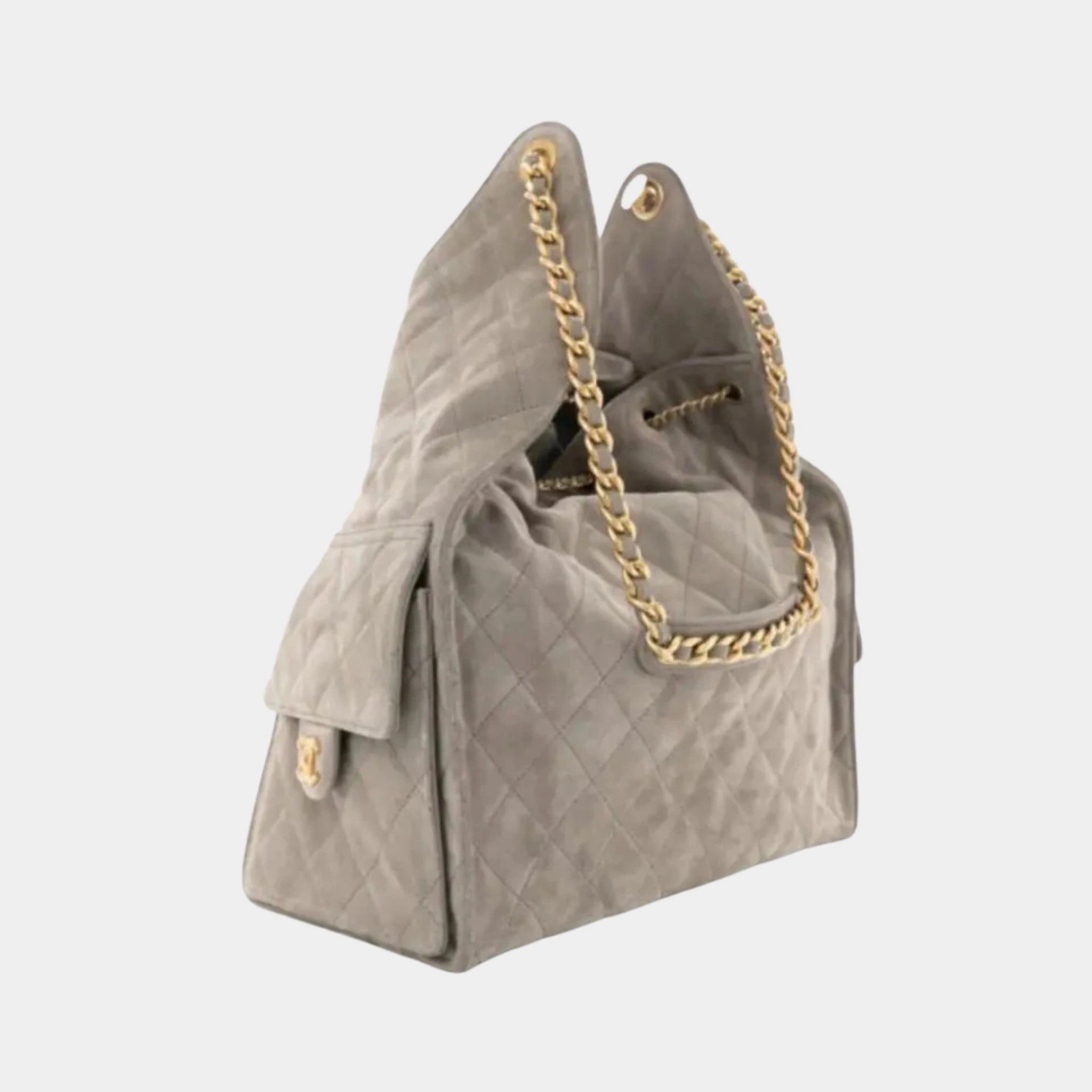 Chanel 25 Large Handbag Suede & Gold Tone Metal