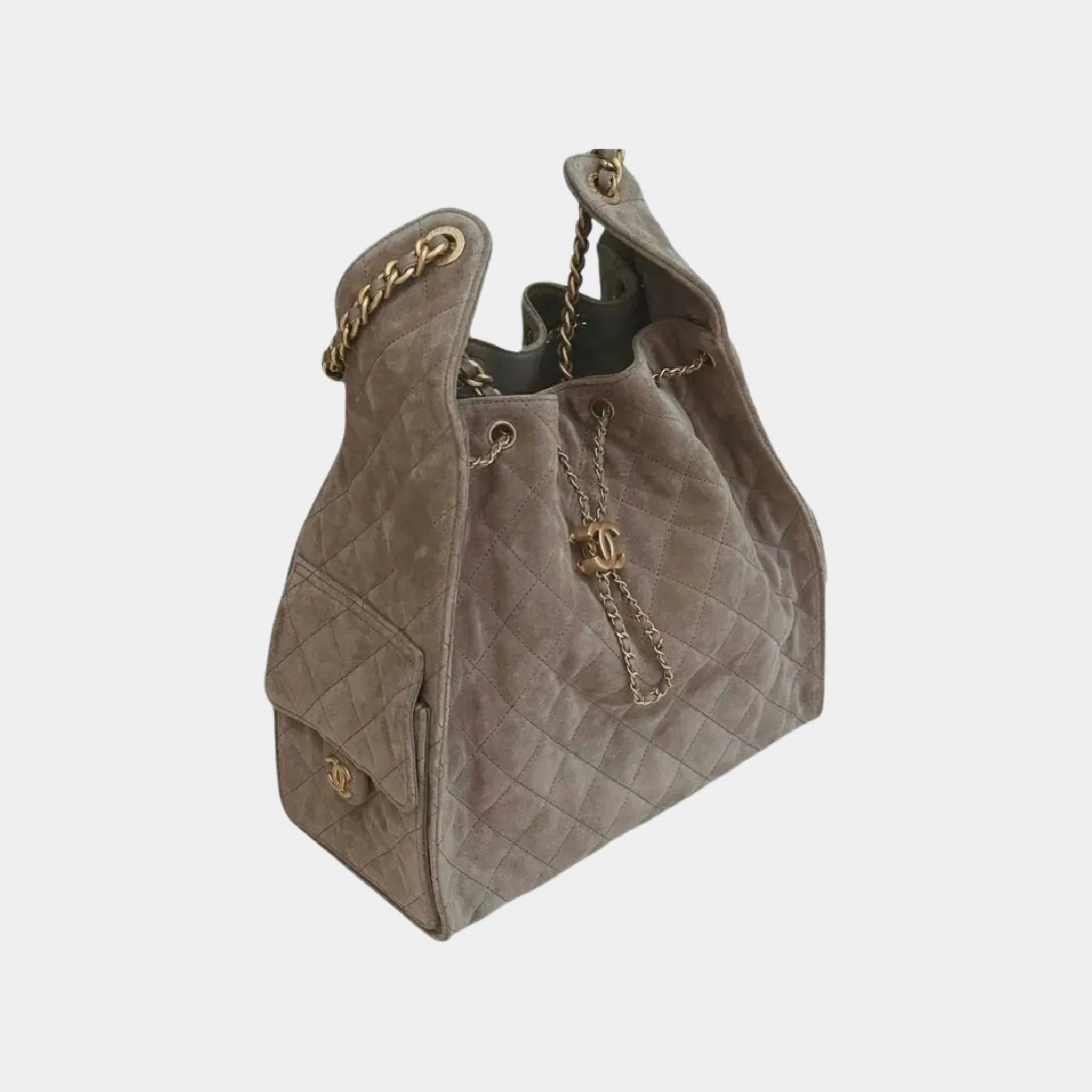Chanel 25 Large Handbag Suede & Gold Tone Metal