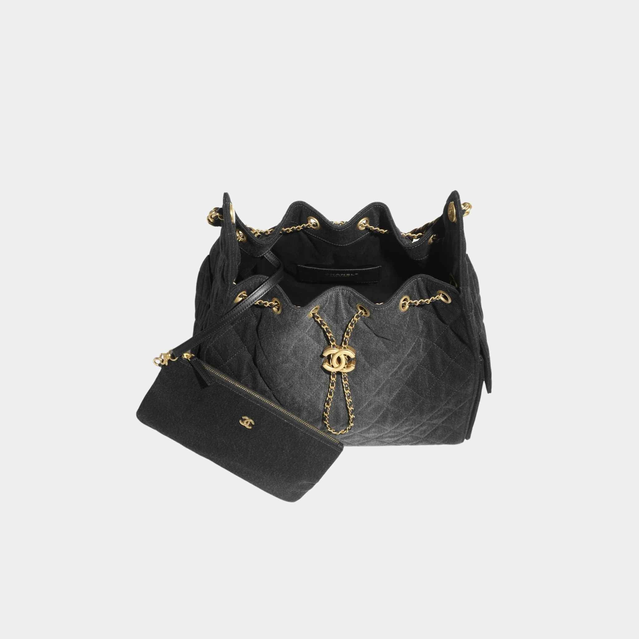 Chanel 25 Medium Handbag Washed Denim And Gold-Tone Metal, Black, Top