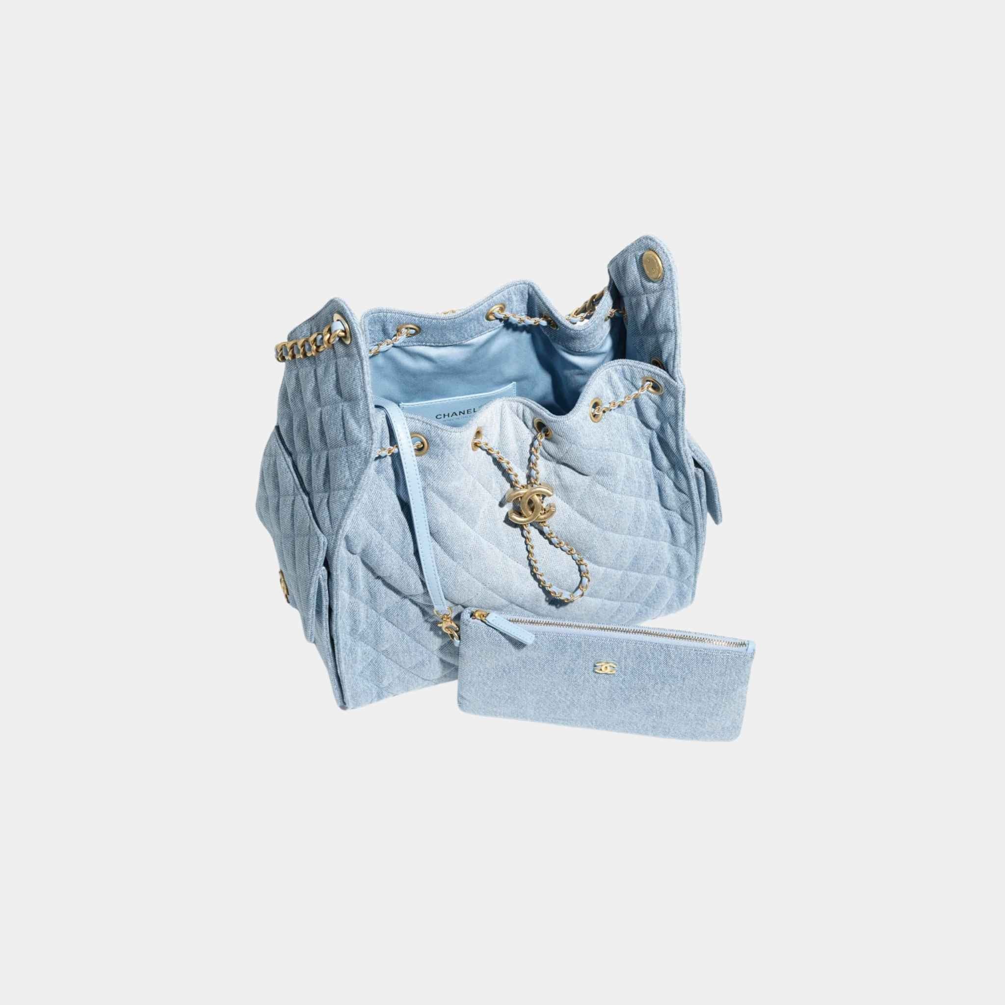 Chanel 25 Medium Handbag Washed Denim And Gold-Tone Metal, Blue, Top