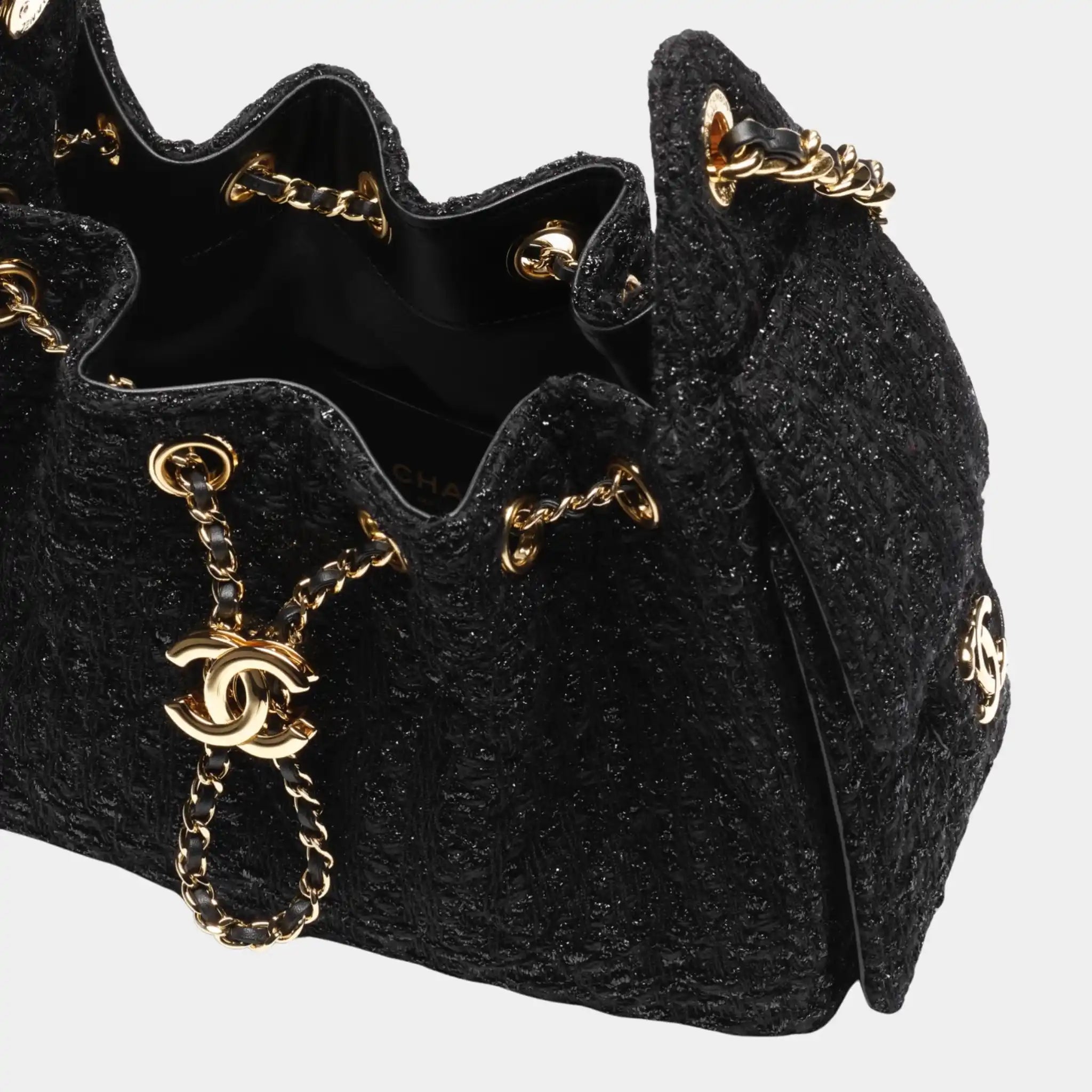 Chanel 25 Mini Handbag Cotton & Wool Tweed & Gold-Tone Metal, Black, Top