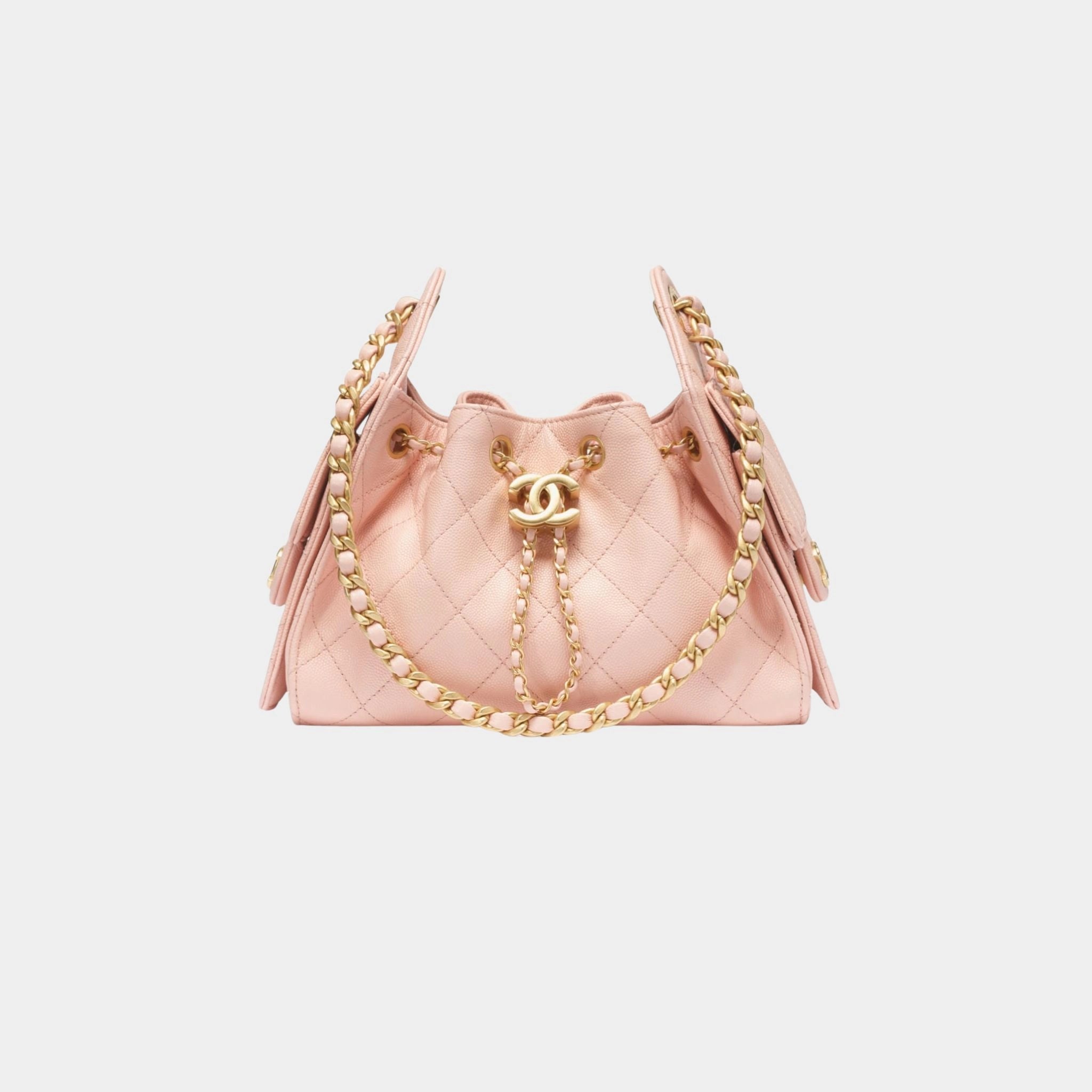 Chanel 25 Mini Handbag Grained Calfskin & Gold Tone Metal, light Pink , Front