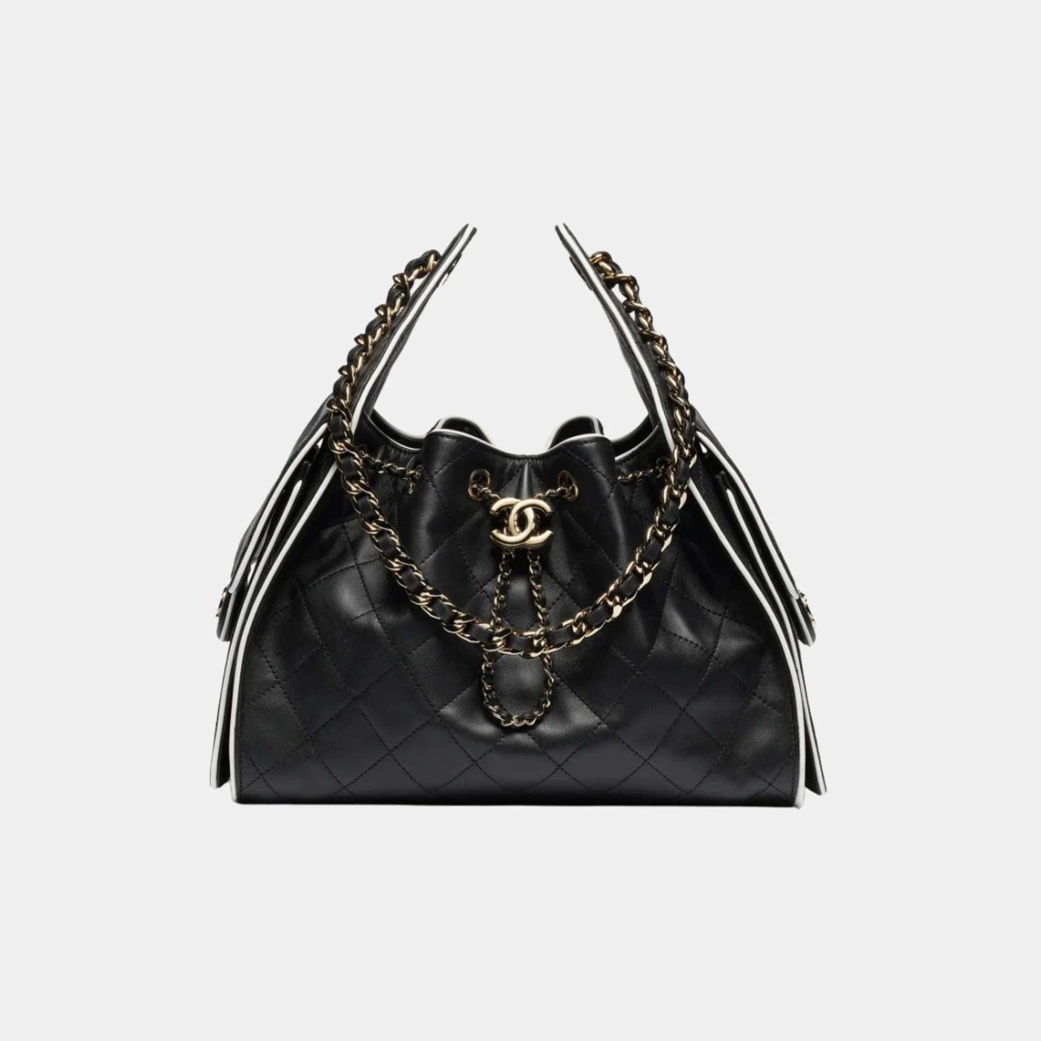 Chanel 25 Small Handbag Calfskin & Gold-Tone Metal Black & White, Front
