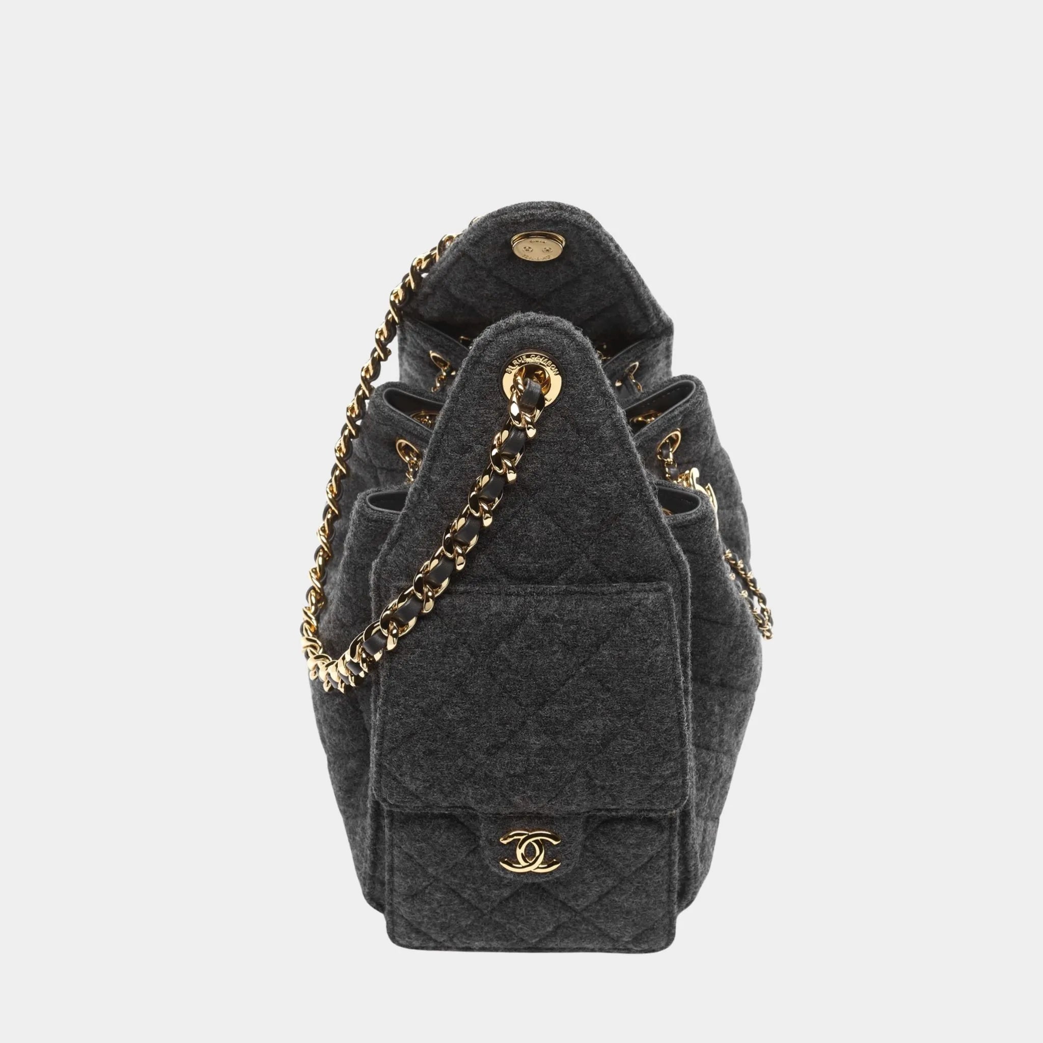 Chanel 25 Small Handbag Felt & Gold-Tone Metal Dark Grey