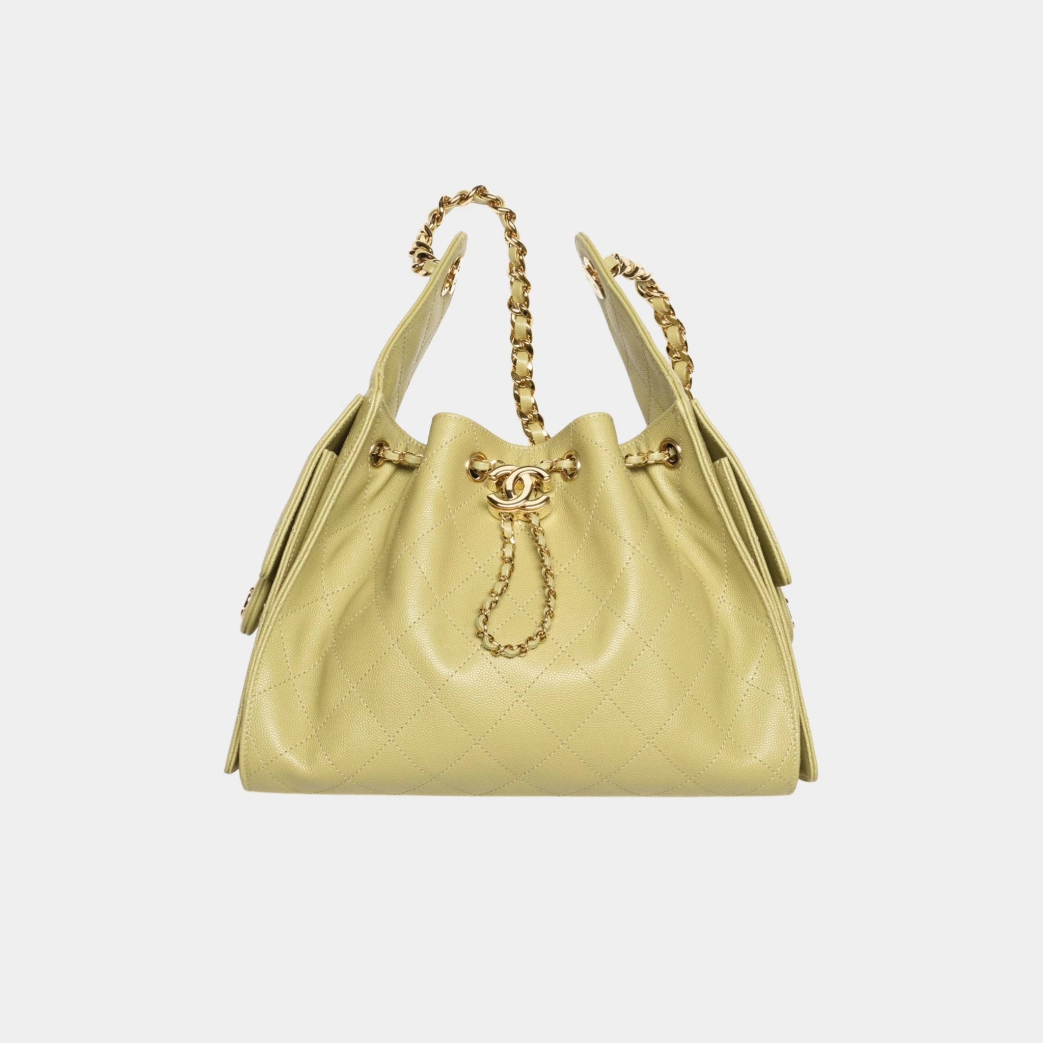 Chanel 25 Small Handbag Gained Calfskin & Gold-Tone Metal Green