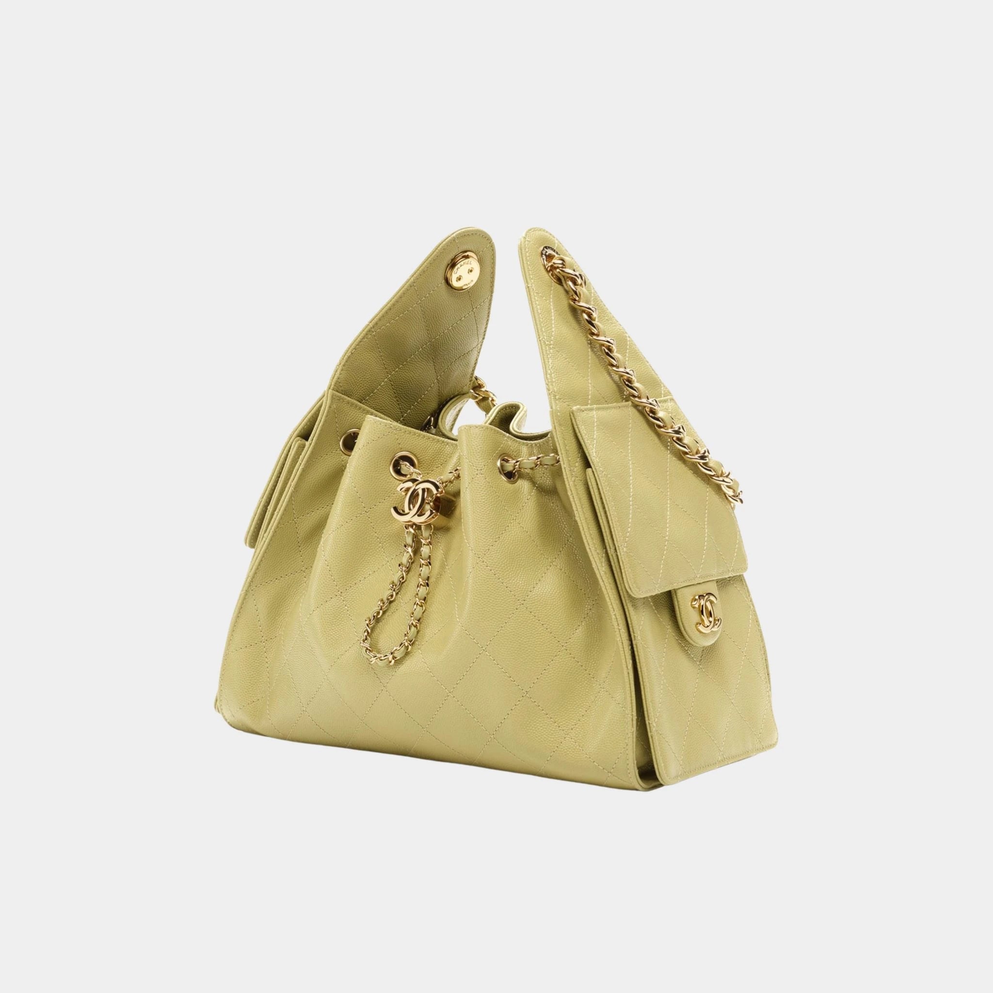 Chanel 25 Small Handbag Gained Calfskin & Gold-Tone Metal Green