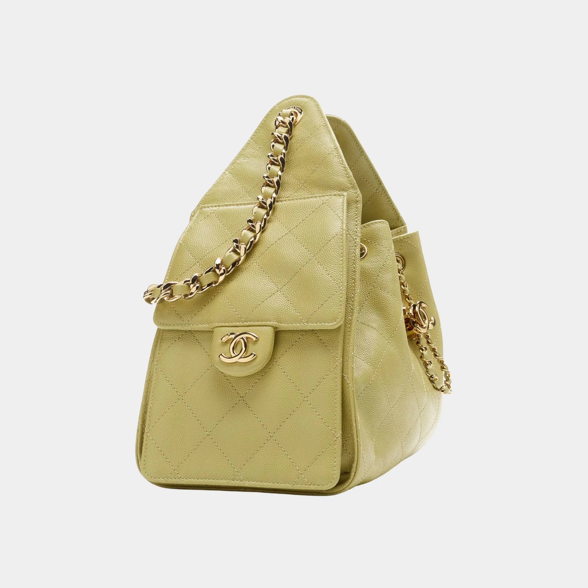Chanel 25 Small Handbag Gained Calfskin & Gold-Tone Metal Green, Side