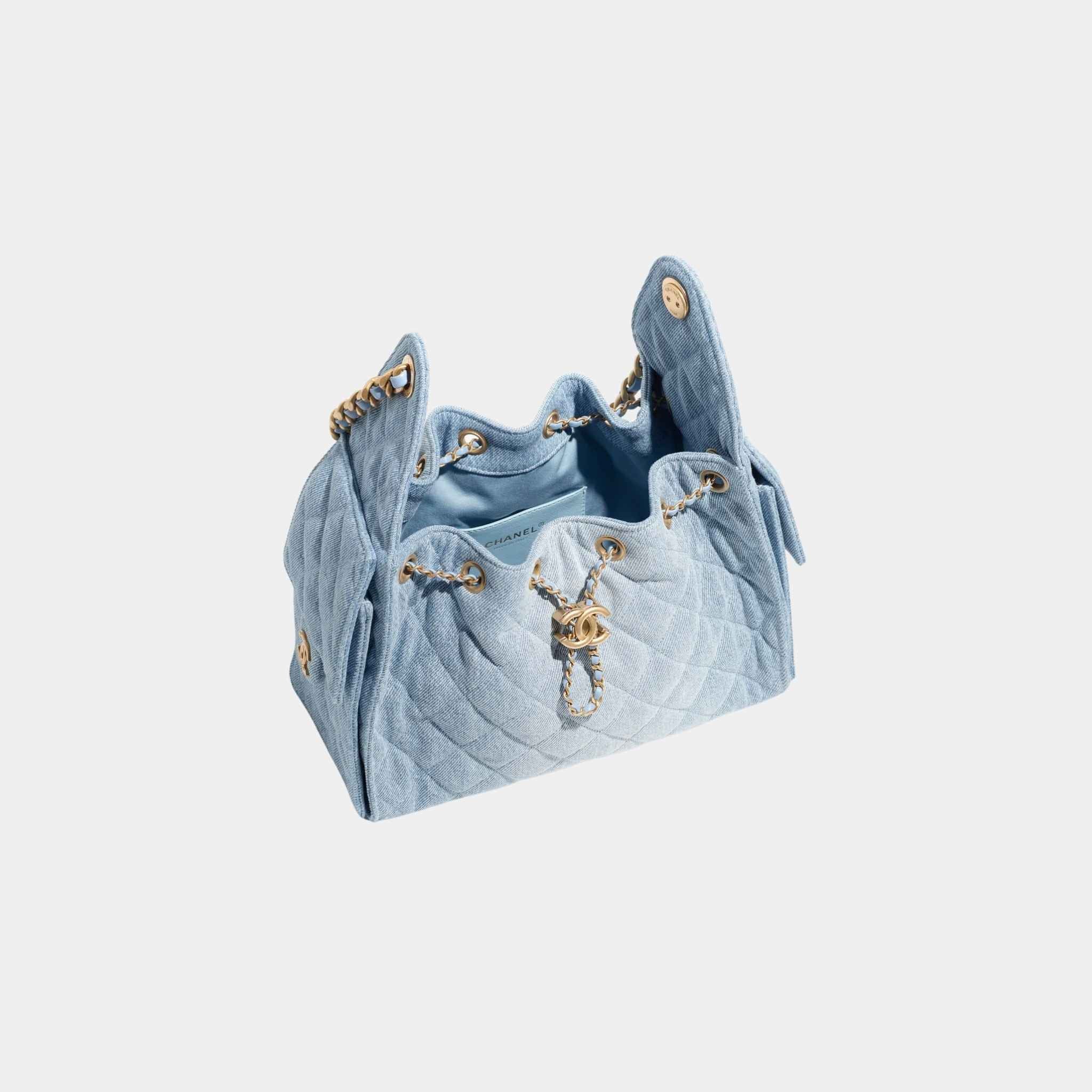 Chanel 25 Small Handbag Washed Denim And Gold-Tone Metal, Blue, Top