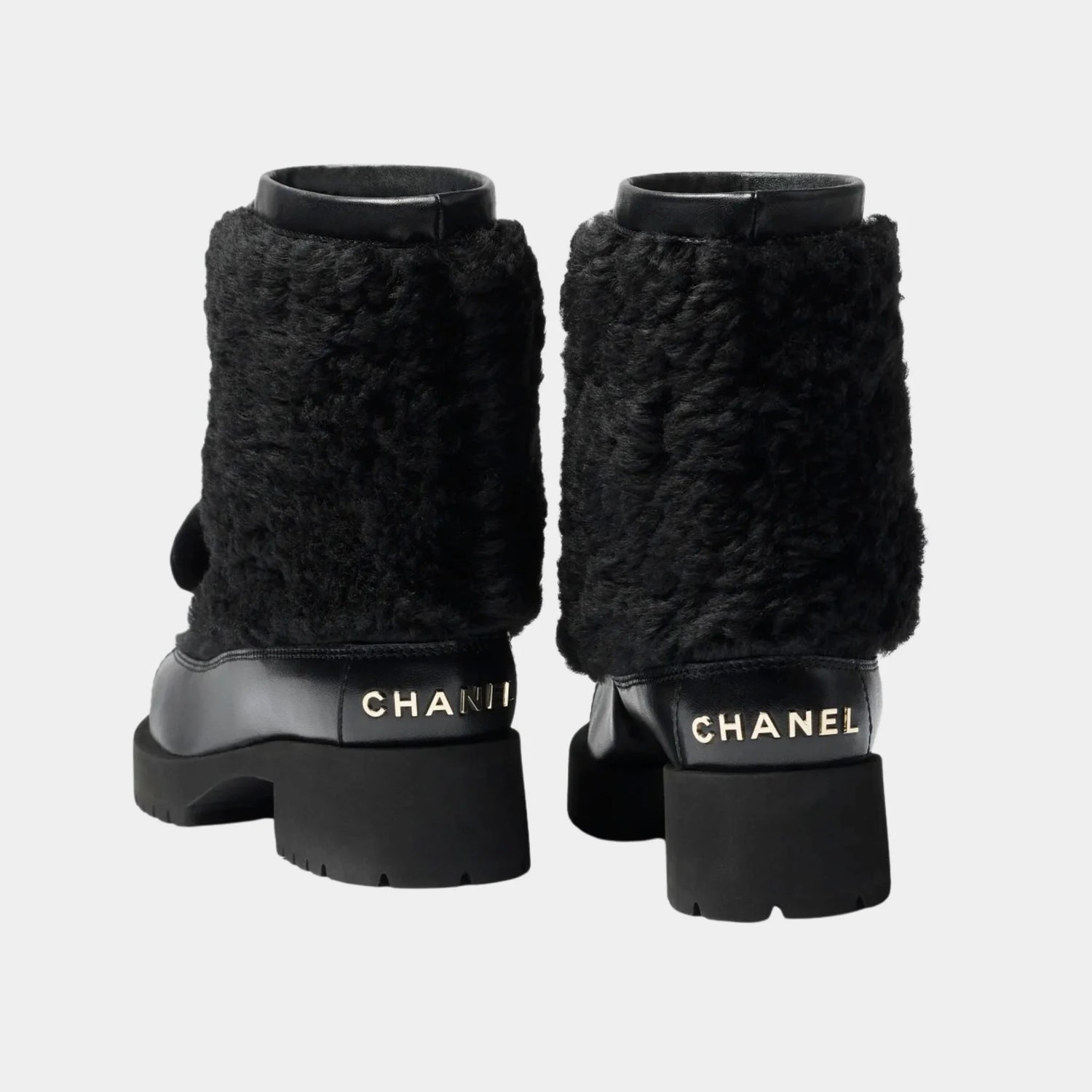 Chanel Boots Black Woolly lamb Veal Varnished Lamb & Veal, Back