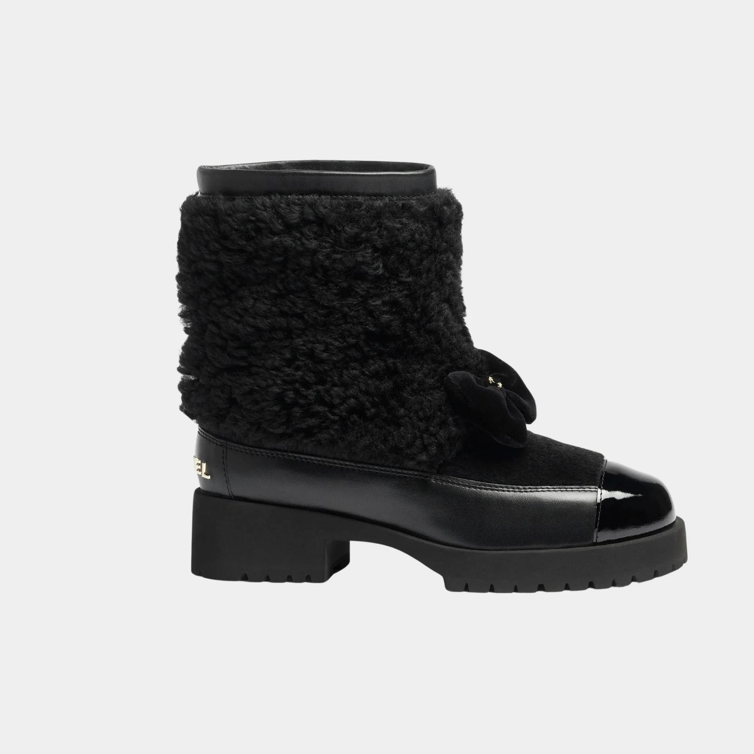 Chanel Boots Black Woolly lamb Veal Varnished Lamb & Veal, Side