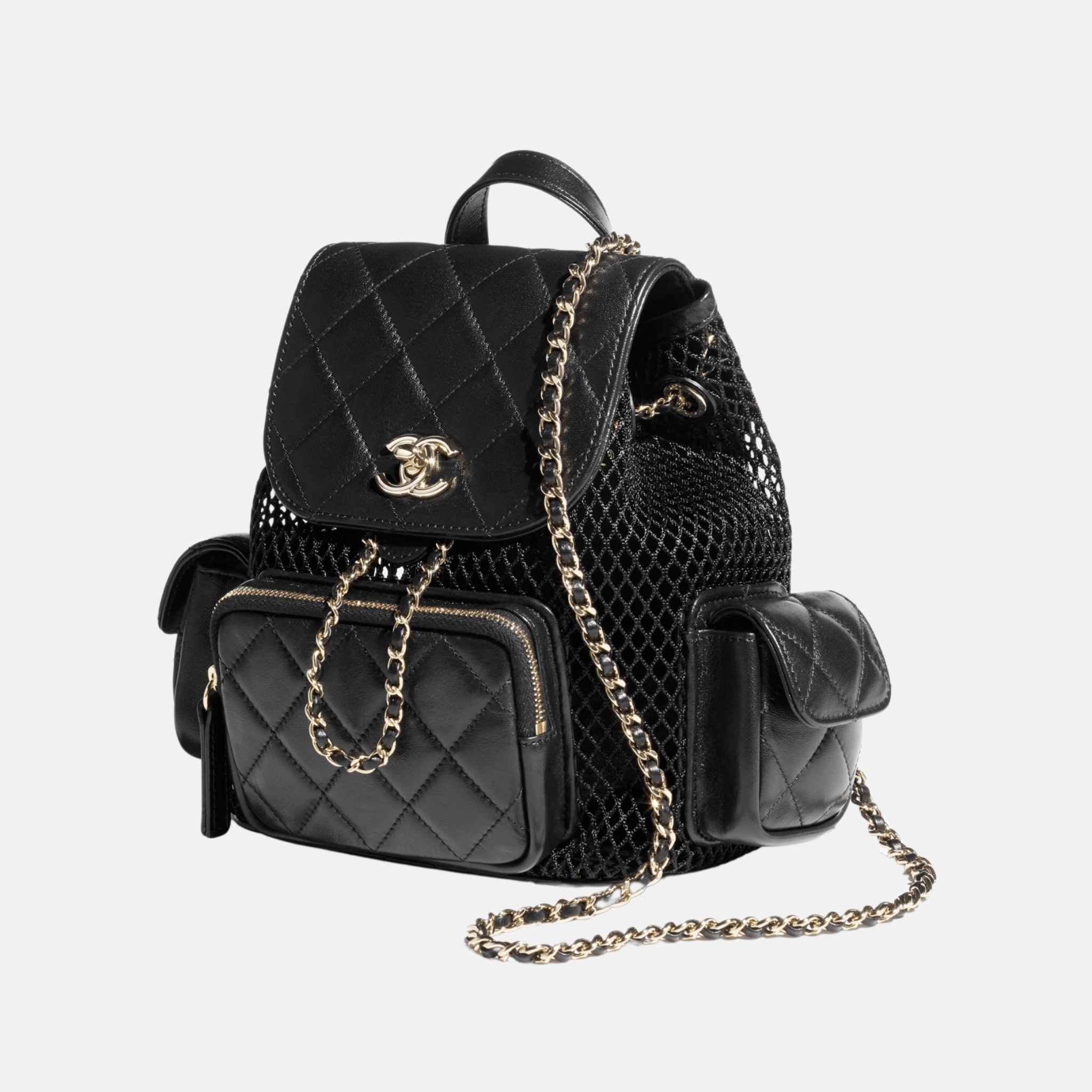 Chanel Backpack In Mesh Shiny Lambskin & Gold Tone Metal, Front