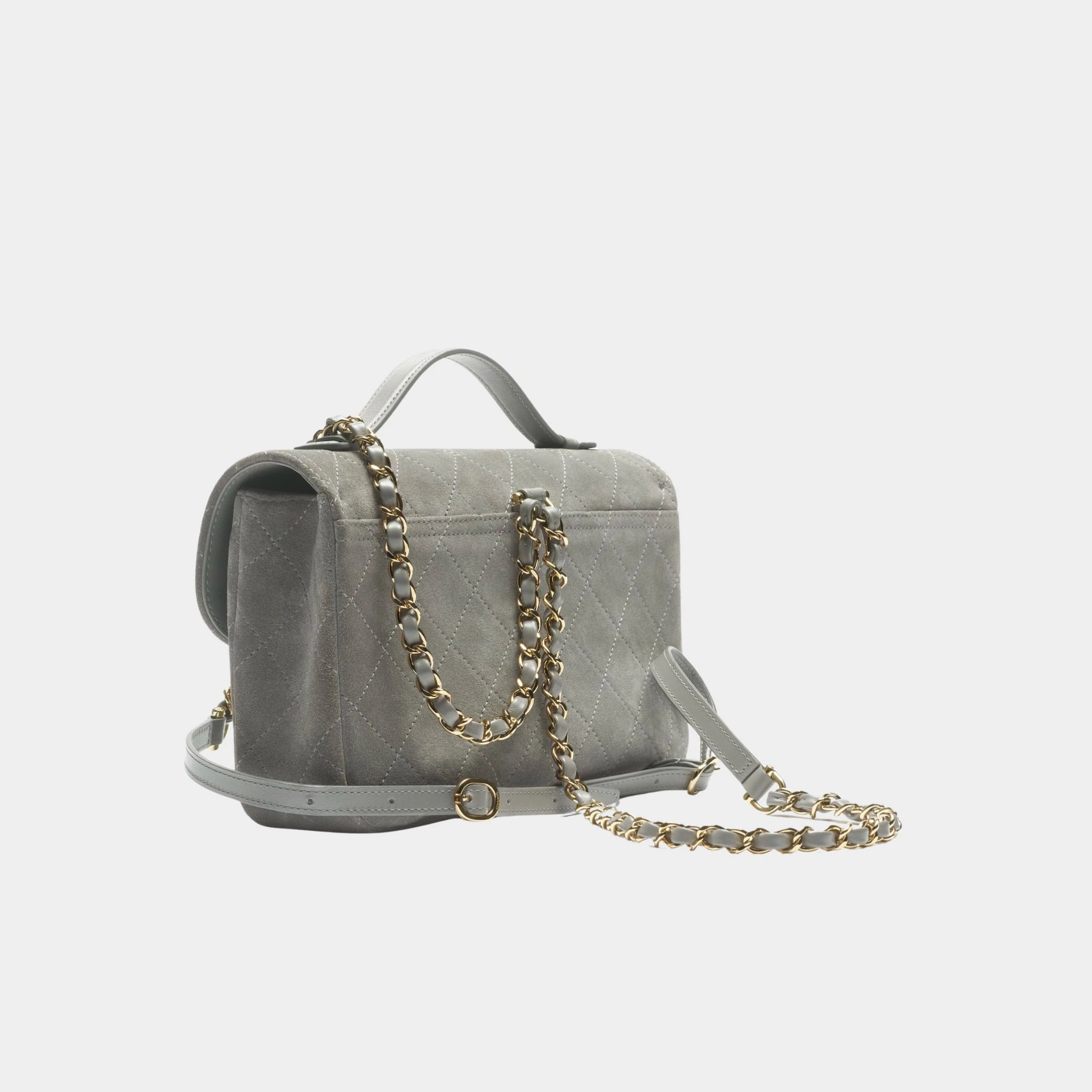 Chanel Backpack Suede Calfskin & Gold Metal Dark Grey