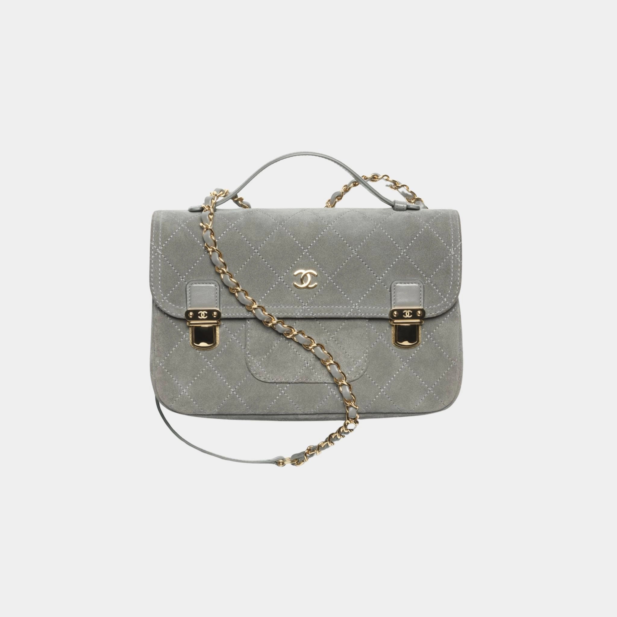 Chanel Backpack Suede Calfskin & Gold Metal Dark Grey