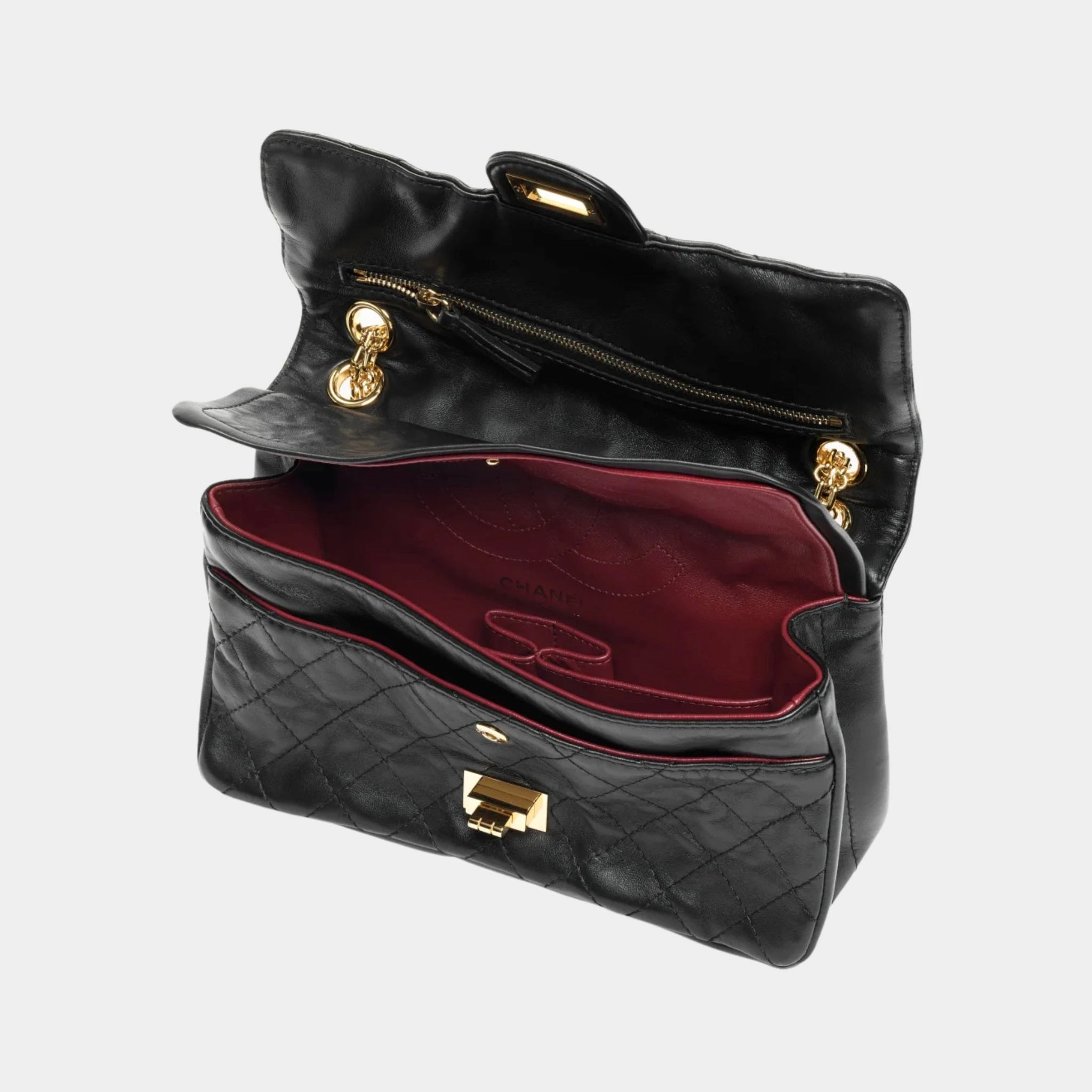 Chanel Bag 2.55 Lamb & gold-plated metal, black , Top