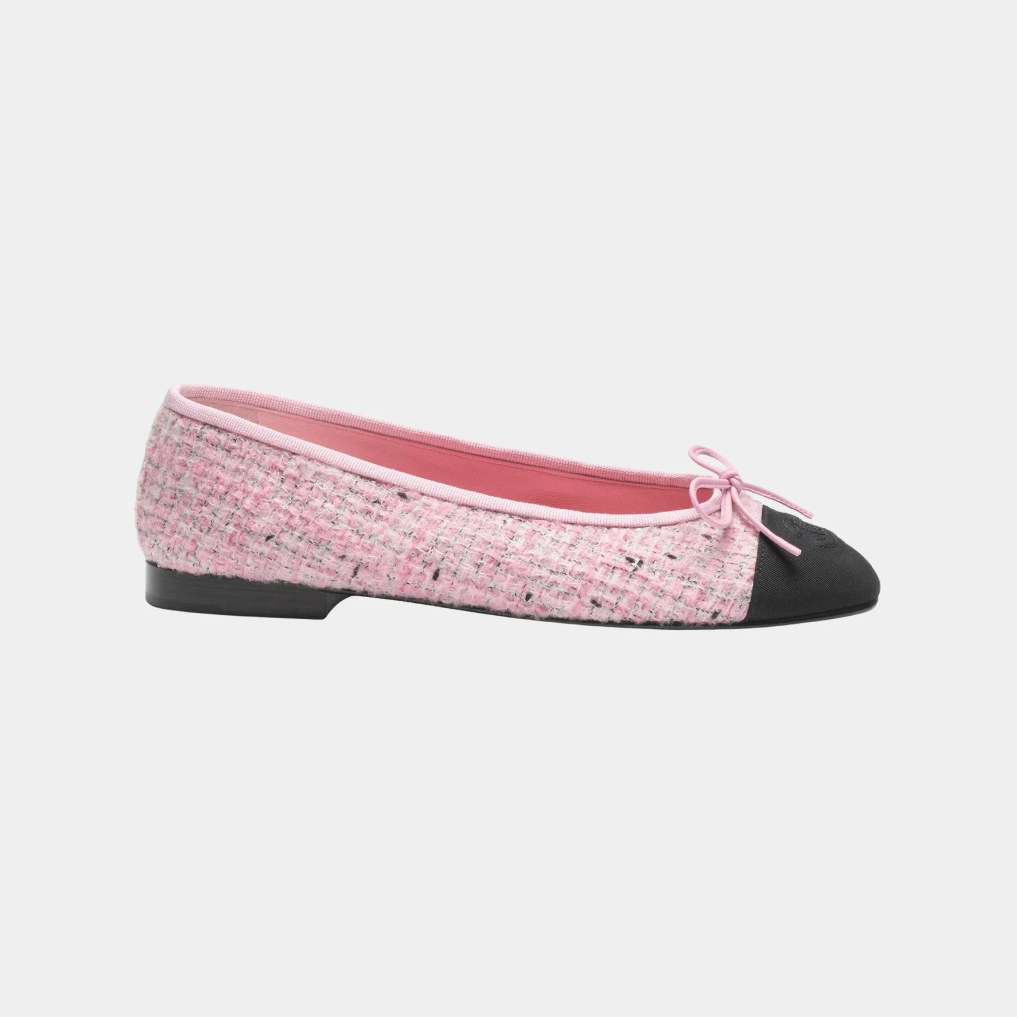 Chanel Ballerinas in Tweed & Grosgrain, Pink, Black, White, Side