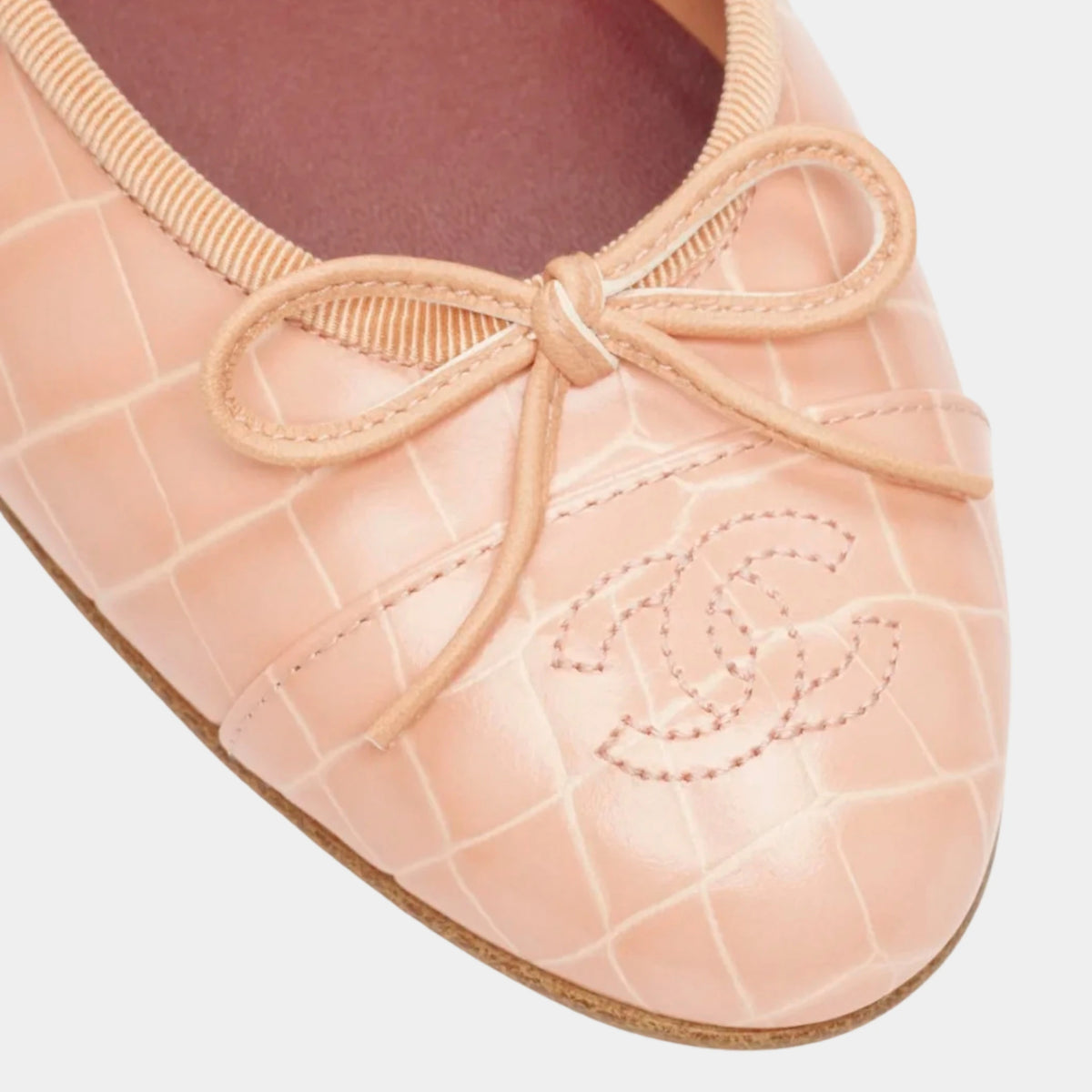 Ballet Flats Crocodile Embossed Calfskin Light Pink