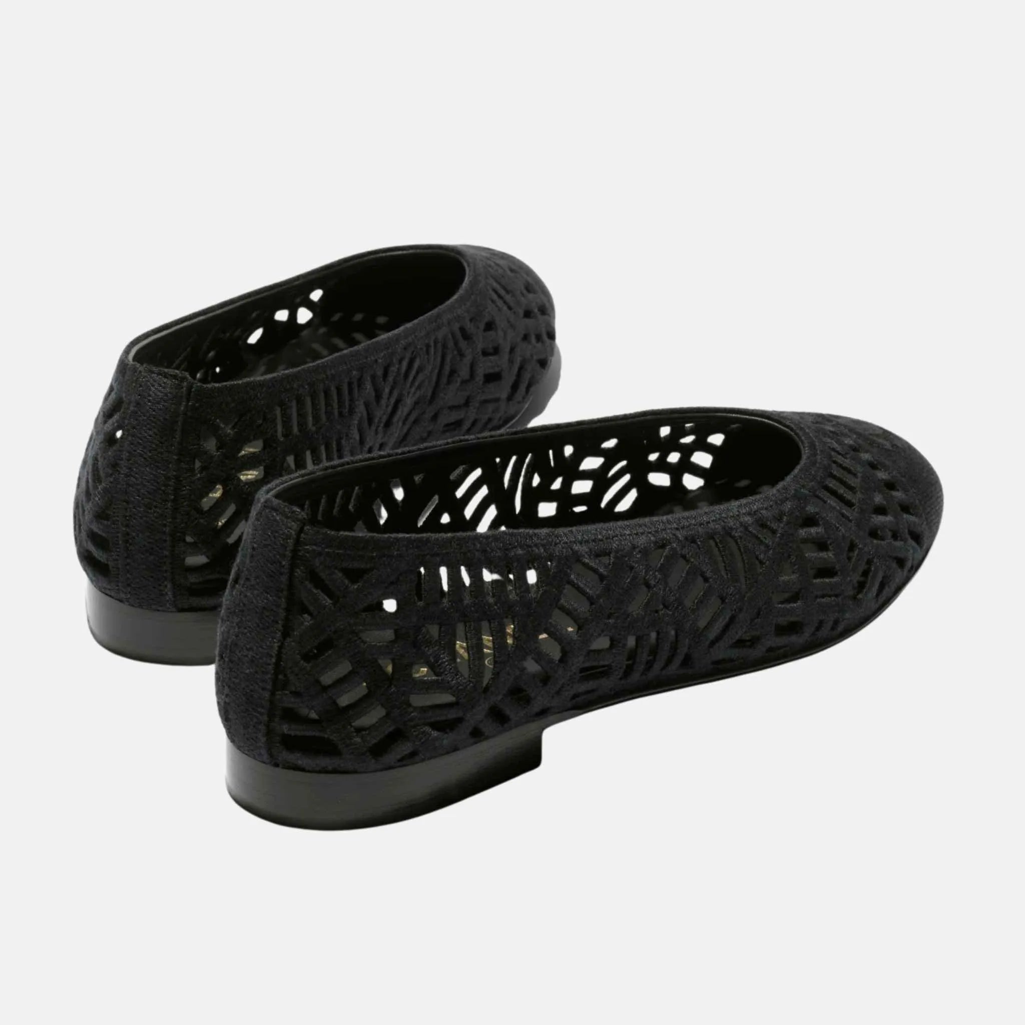 Chanel Ballet Flats in Embroidered Cotton, Black, Back