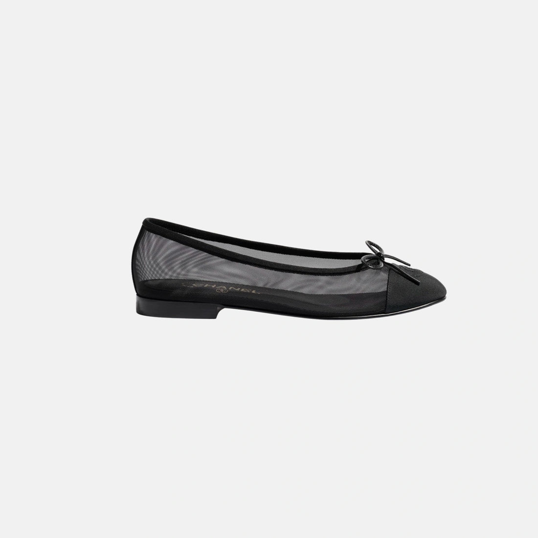 Chanel Ballet Flats in Mesh and Grosgrain, Black, Side