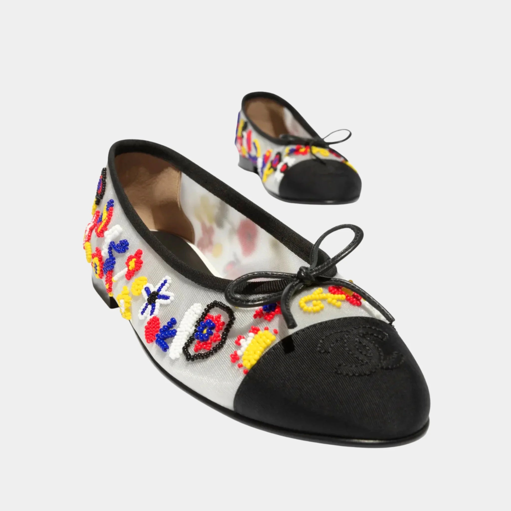 Chanel Ballet Flats in Mesh Imitation Pearls & Grosgrain, Multicolour, Front