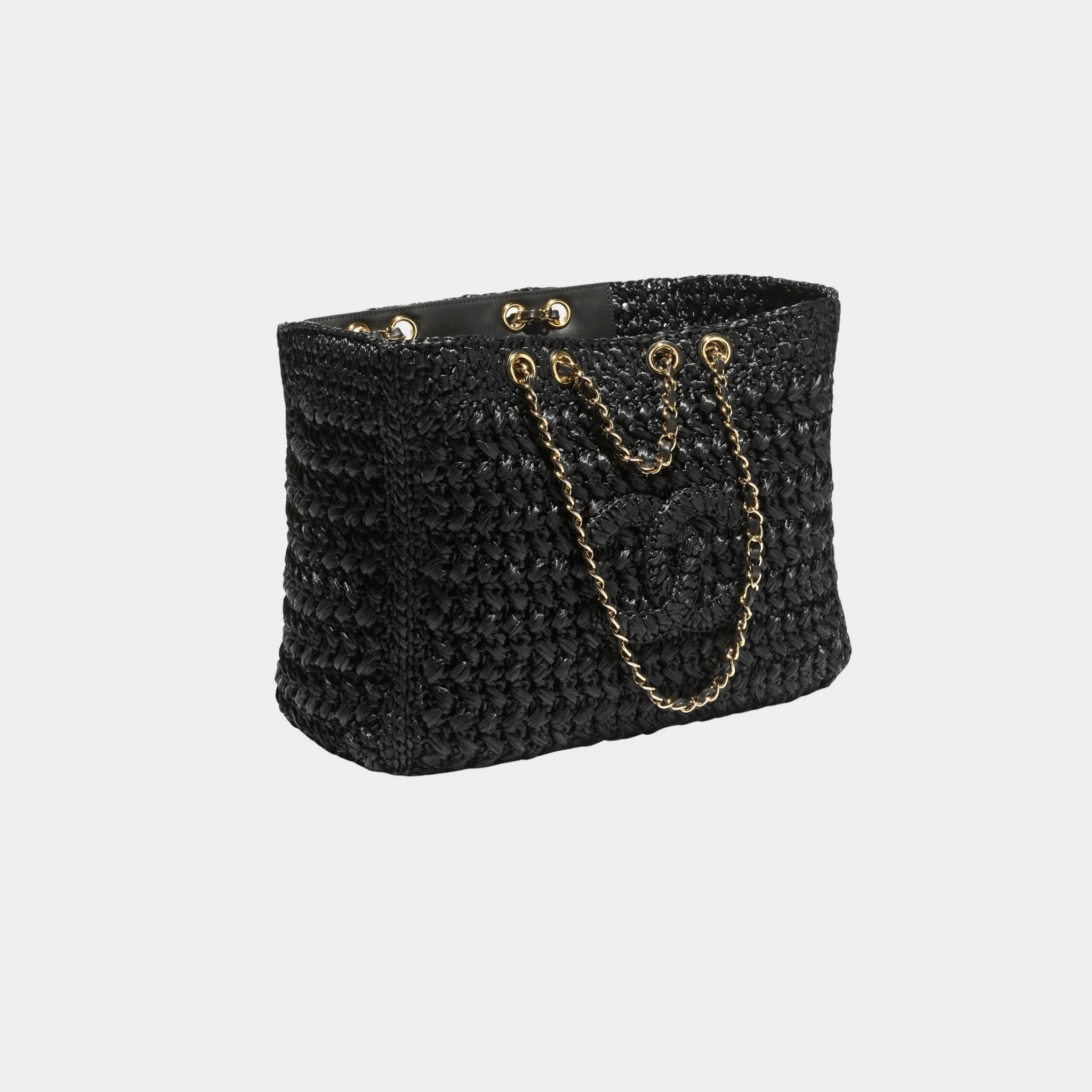 Chanel Basket Braided Raffia Calfskin & Gold-tone Metal Black