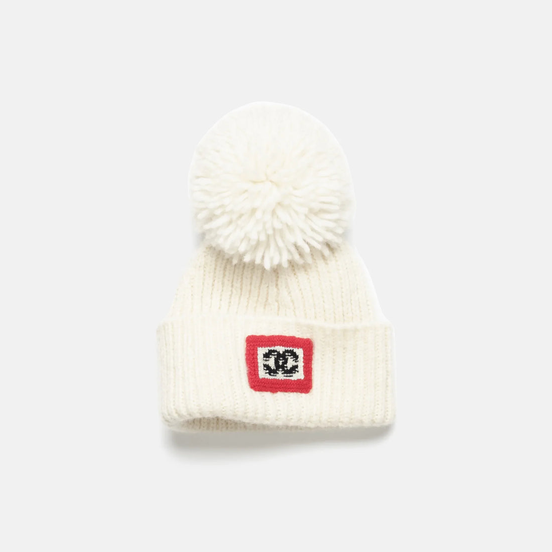 Chanel Beanie alpaca and silk ecru black and red Coco Neige 2026 front view