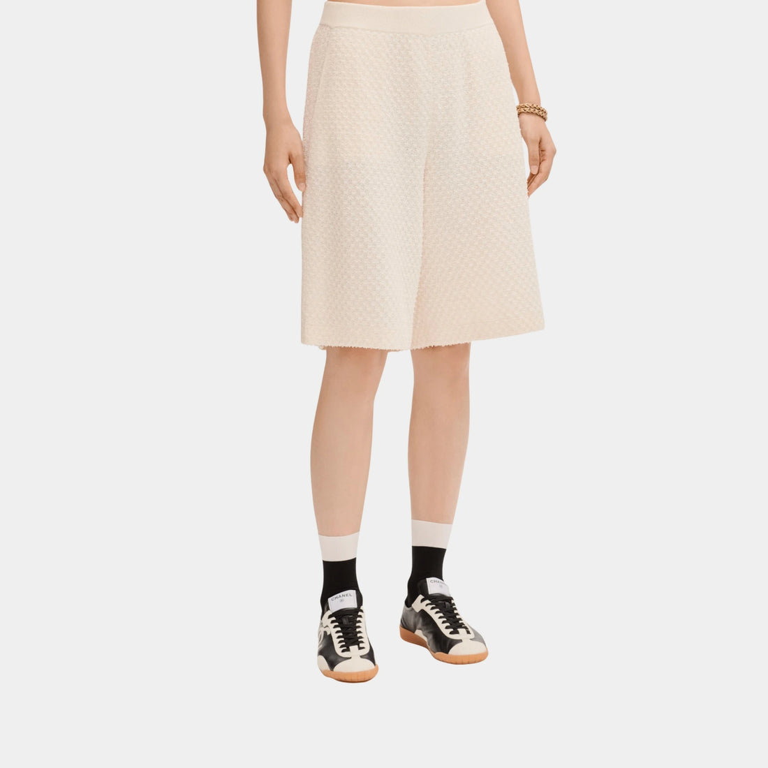 Chanel Bermuda Shorts in Silk Ecru, Front