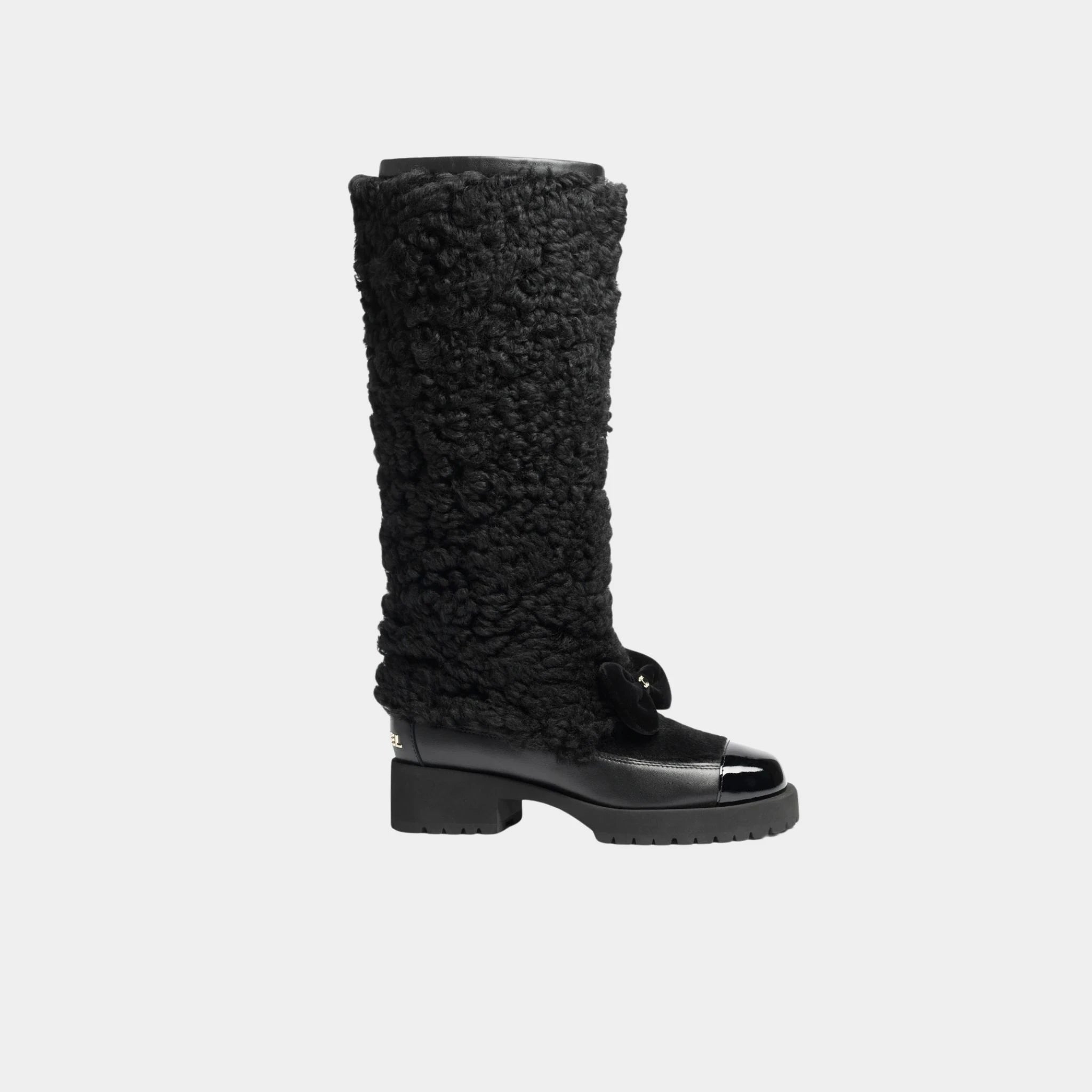 Chanel Boots Black Woolly lamb veal varnished lamb & veal, Side