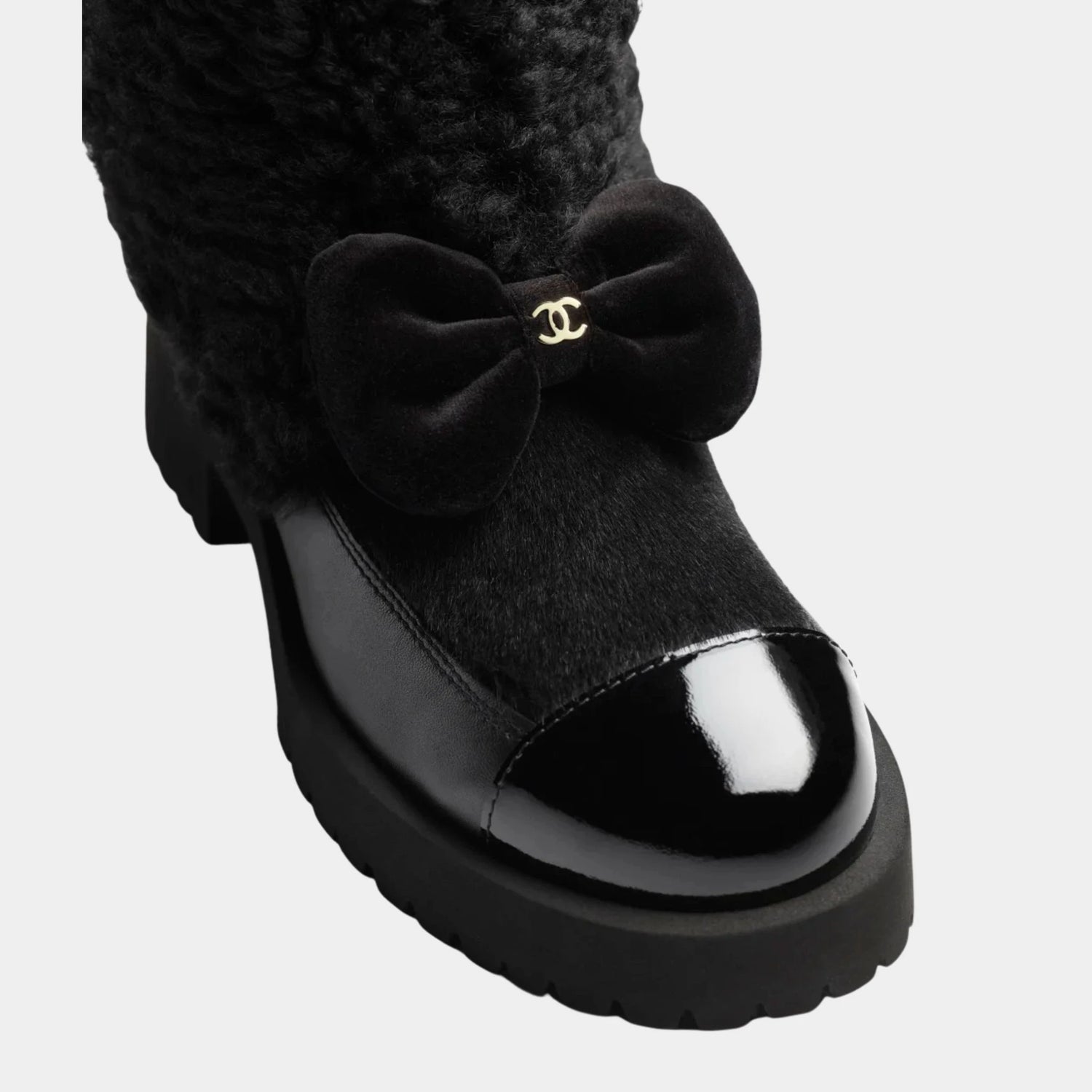 Chanel Boots Black Woolly lamb veal varnished lamb & veal, Top