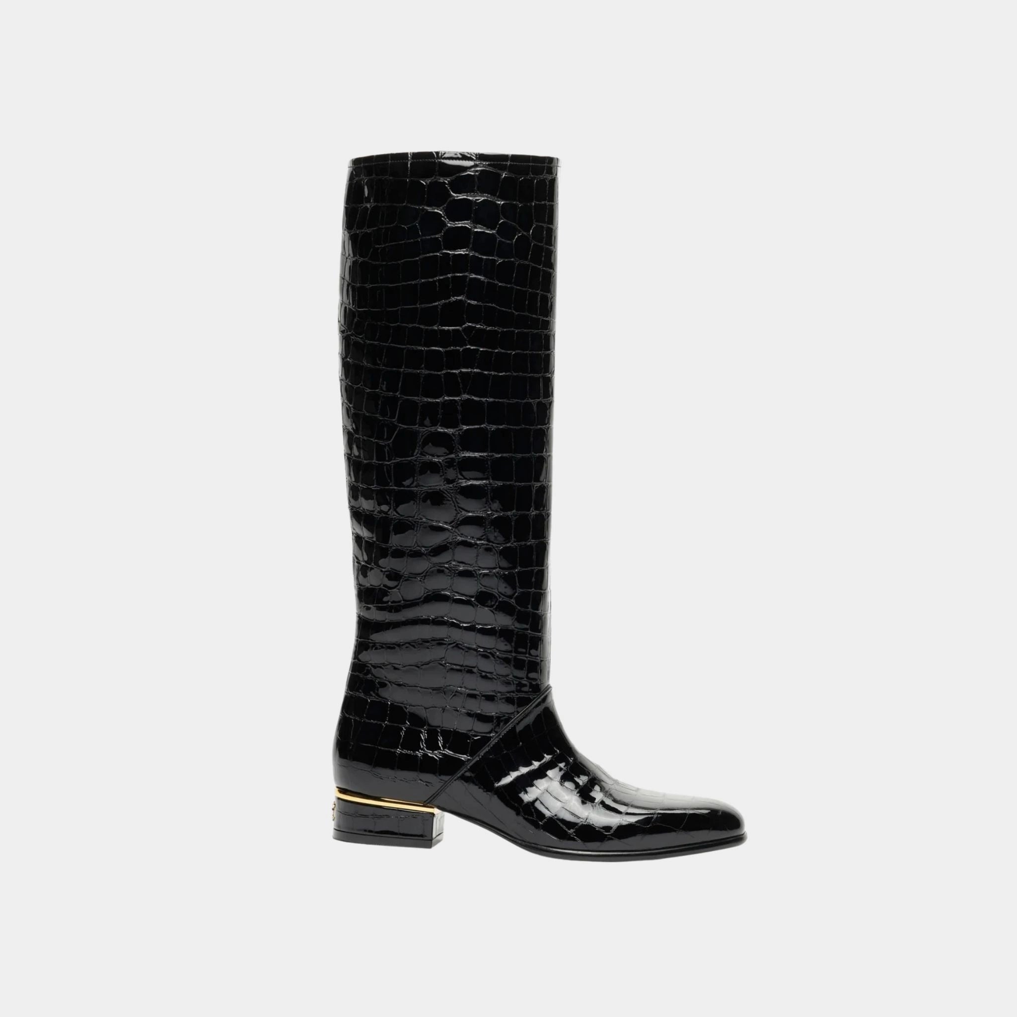 Boots Crocodile-Embossed Patent Calfskin Black