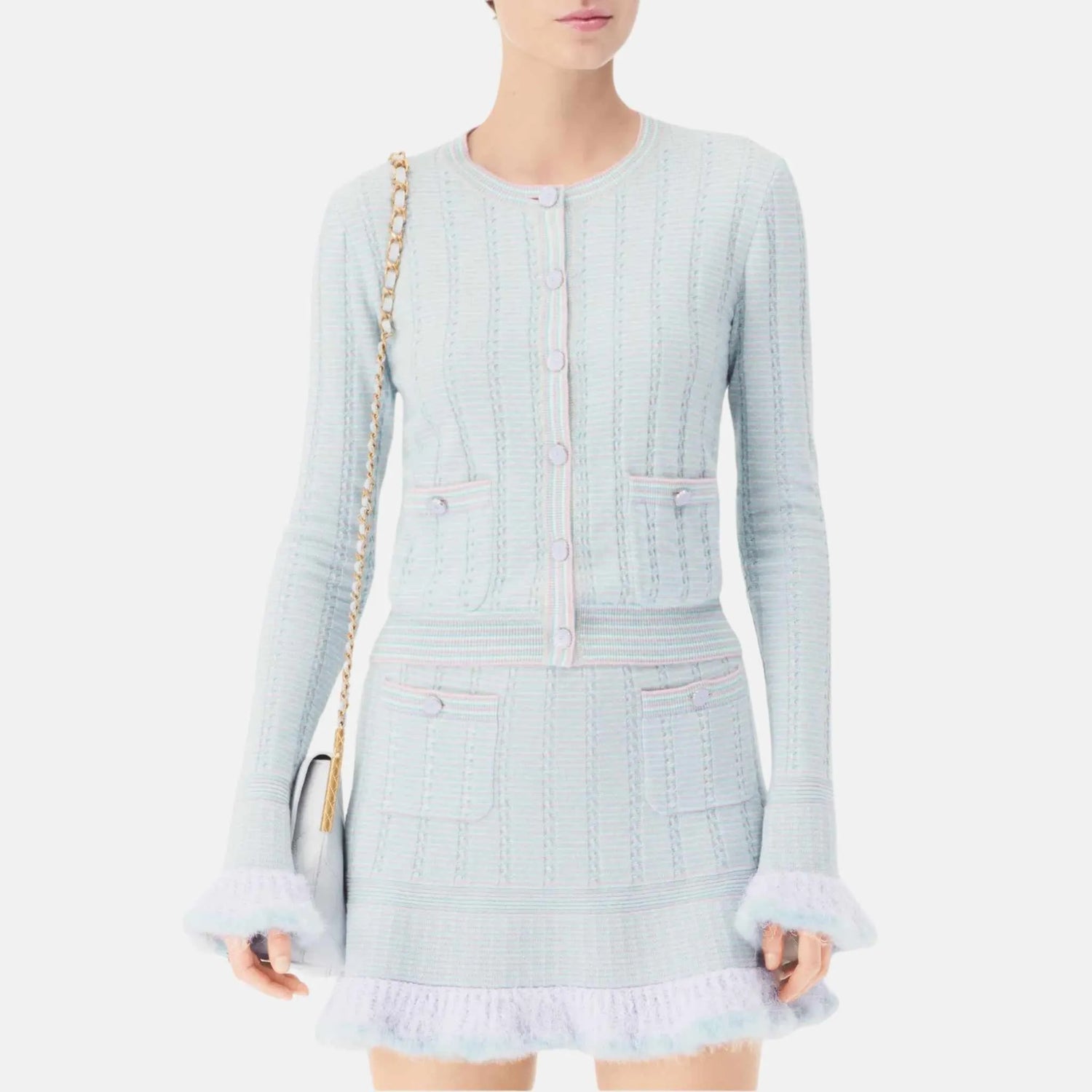 Chanel Cardigan in Cashmere, Cotton and Feathers, Close