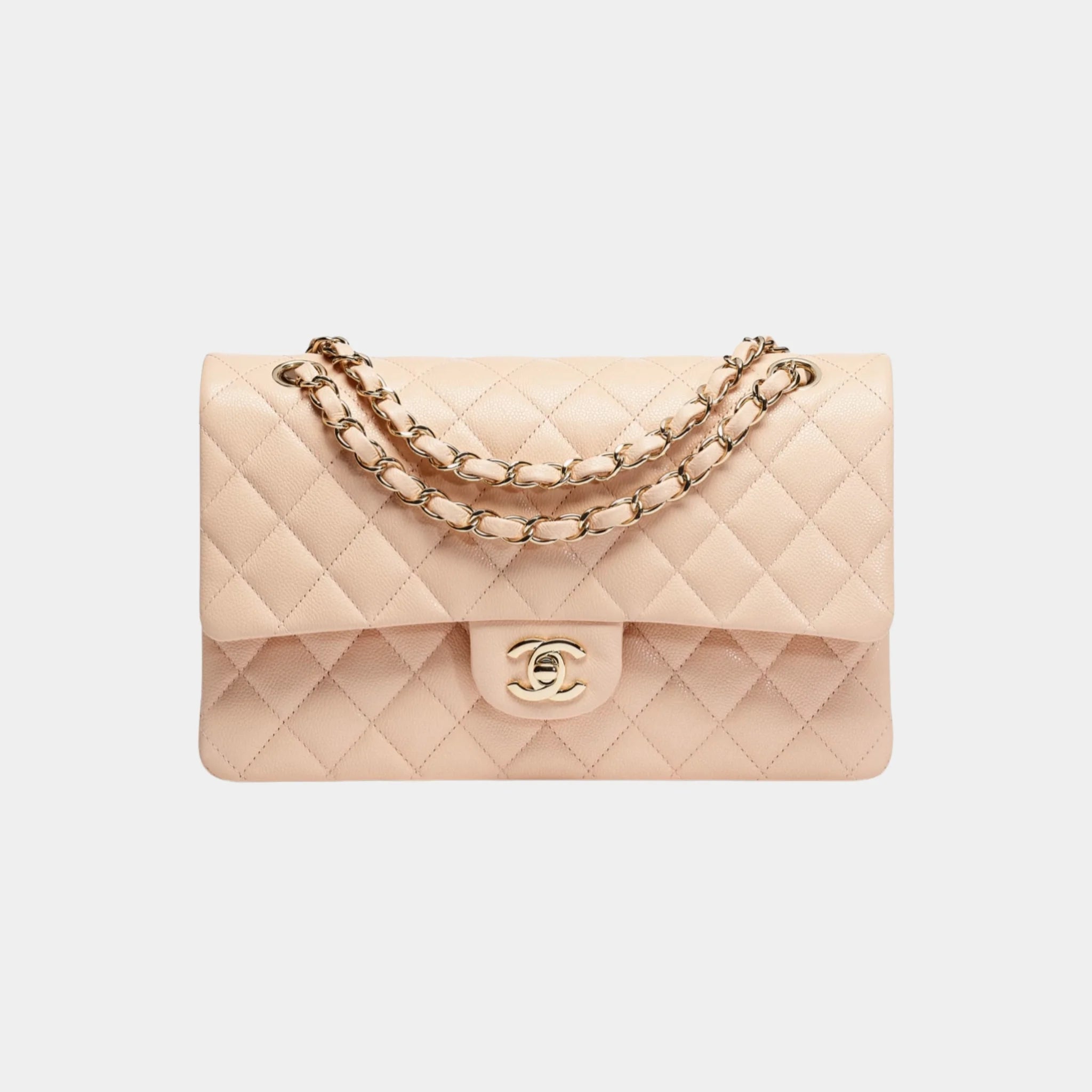 Chanel Classic 11.12 Handbag In Grained Shiny Calfskin And Gold Tone, Beige